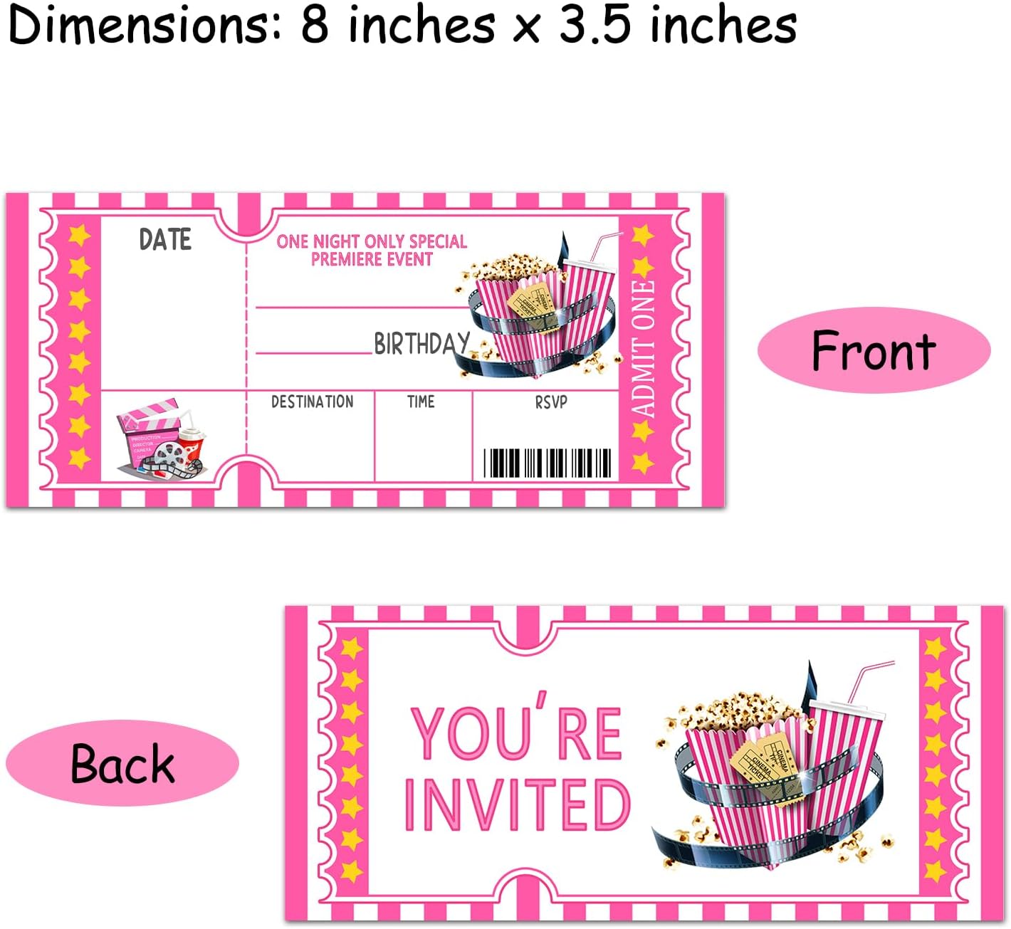 Movie Night Ticket Birthday Invitation Cards for Teens and Adults
