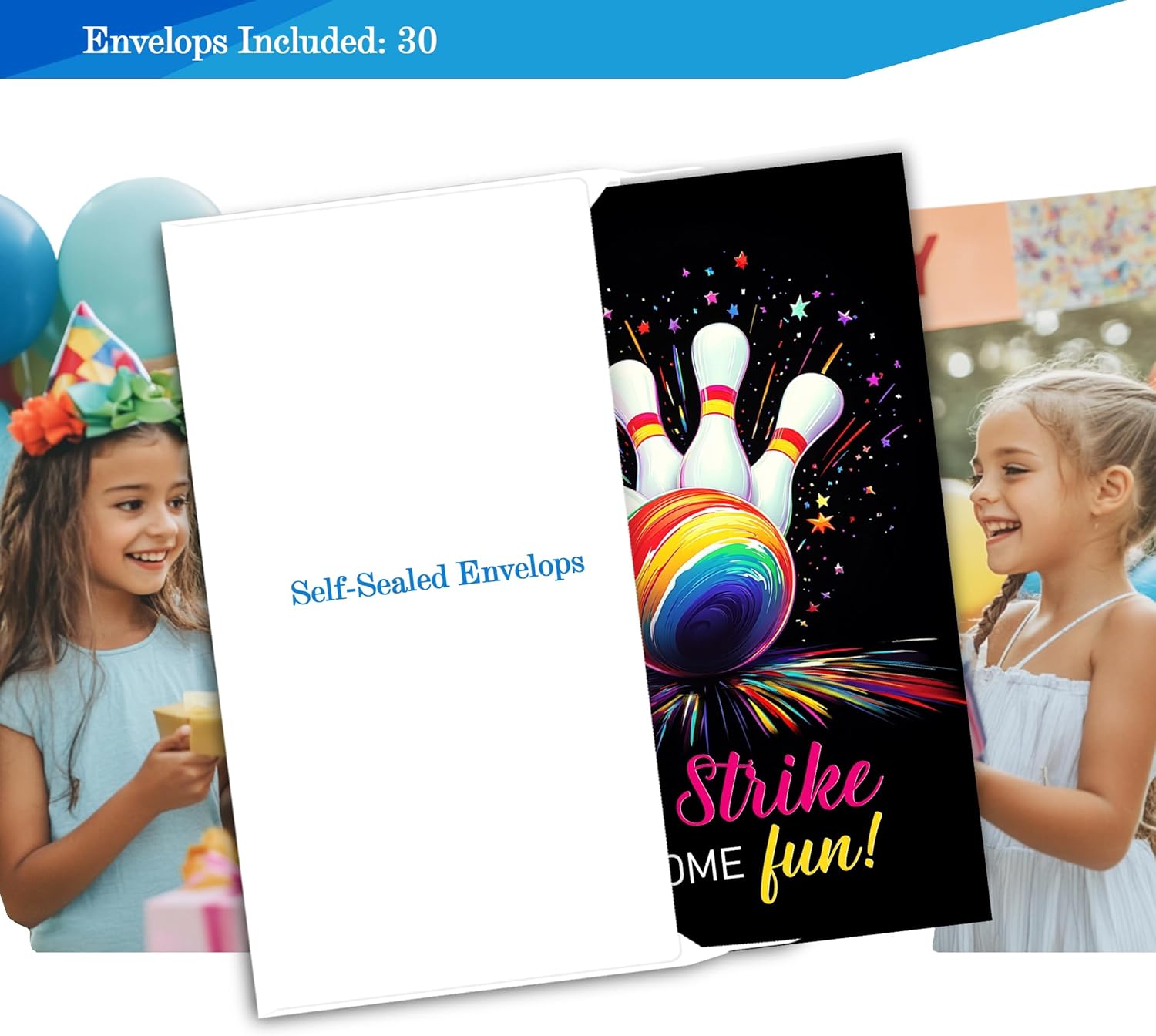 Bowling Birthday Invitations for Boys Girls 30 Sets 4x6 Inches