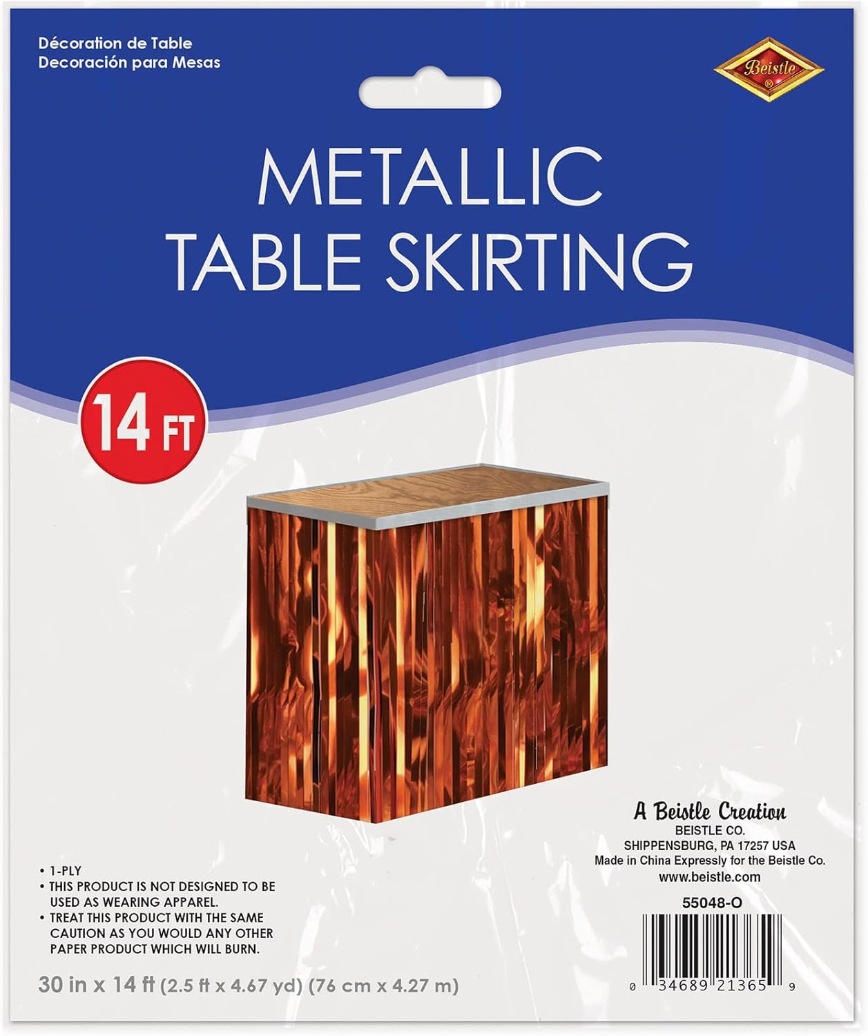 Beistle 1 Ply Metallic Plastic Foil Fringe Table Skirt Orange 30x14ft