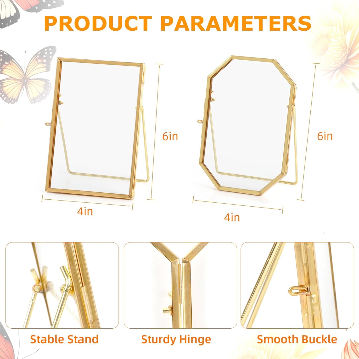 Himitimi 2 Pcs 4x6 Inch Gold Flower Frame Decor