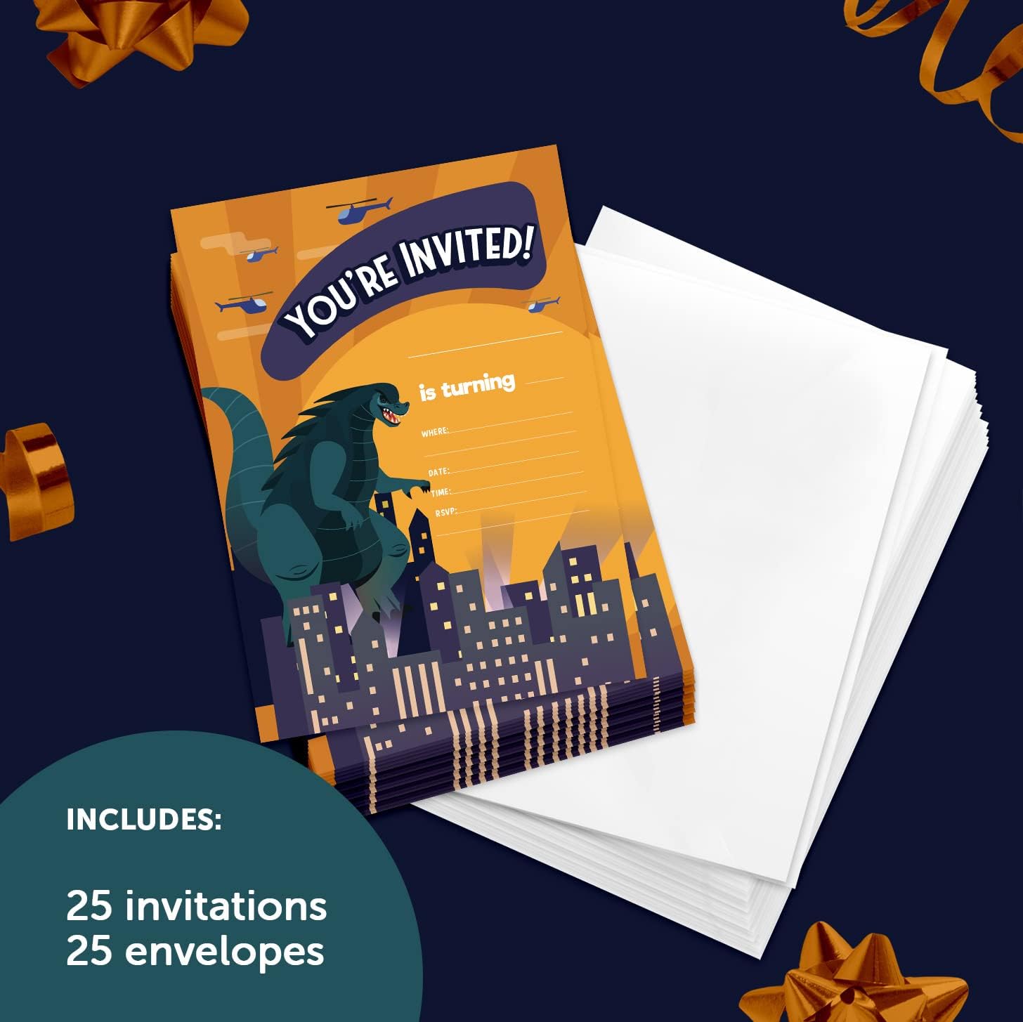 Coastal Palm Godzilla Birthday Invites with Envelopes 25 Count