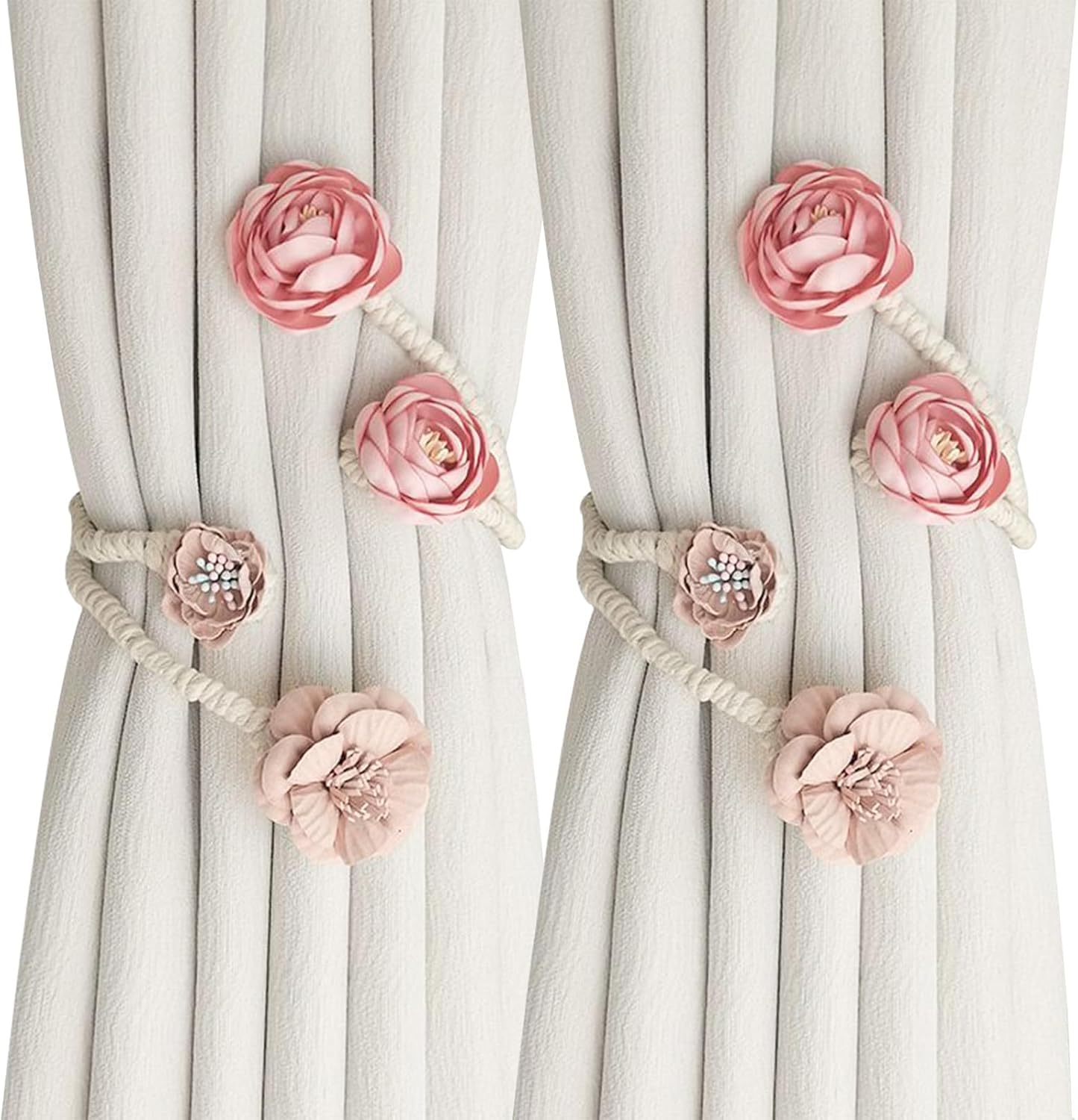 Boho Flower Curtain Tie Backs Pink Decorative Holdbacks