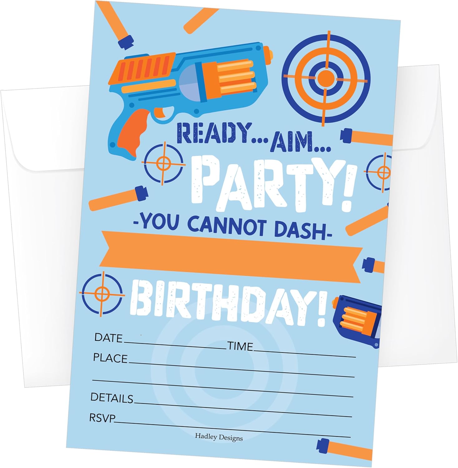 Hadley Designs Dart War Birthday Invitations for Boys