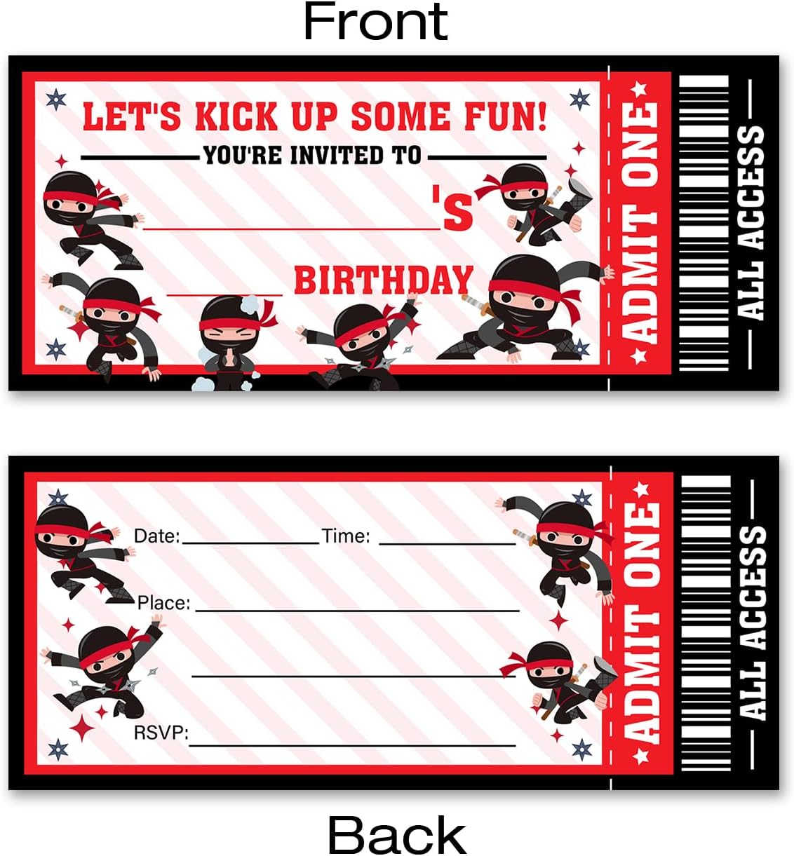 VAHATAN Ninja Birthday Invitations 20-Pack with Envelopes