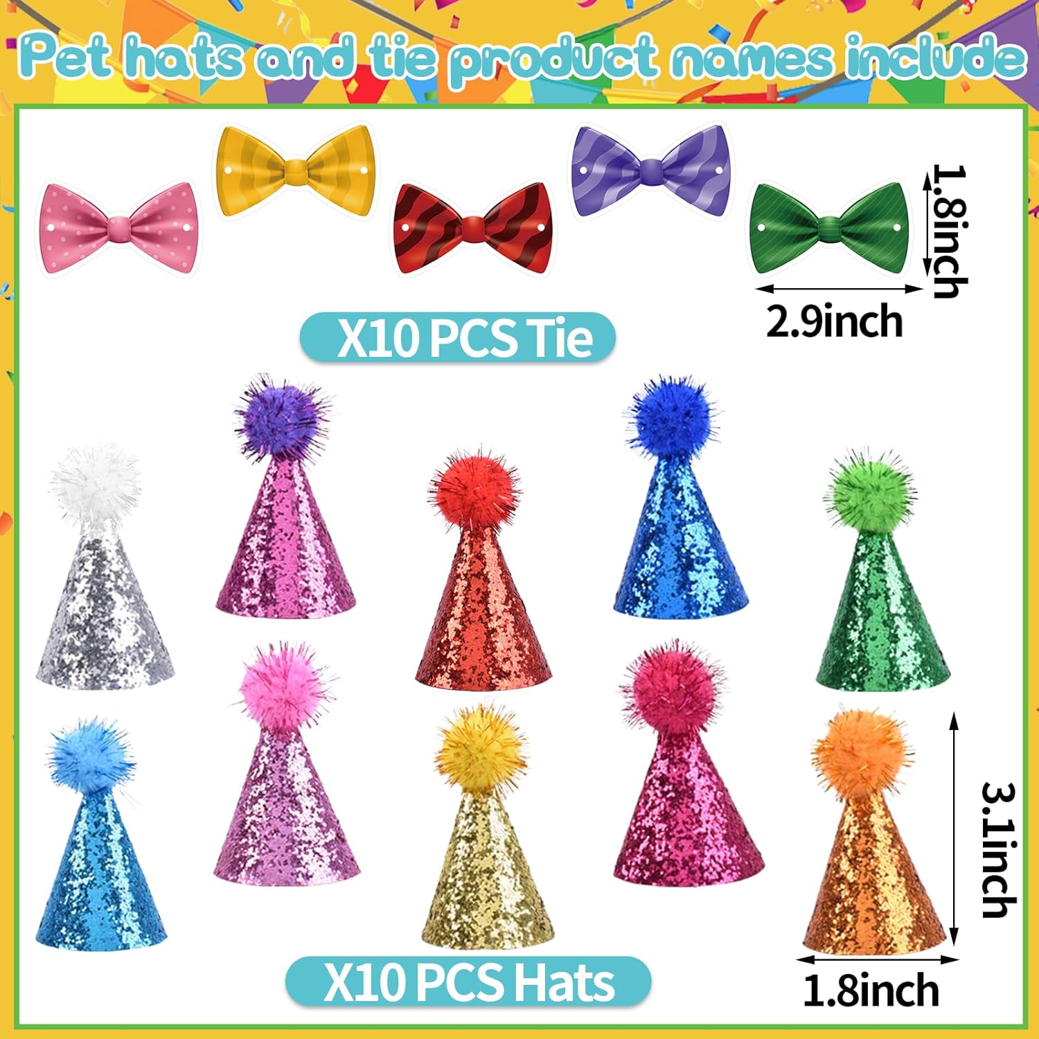 Delaimastor Mini Party Hats with Bow Ties 10 Pack