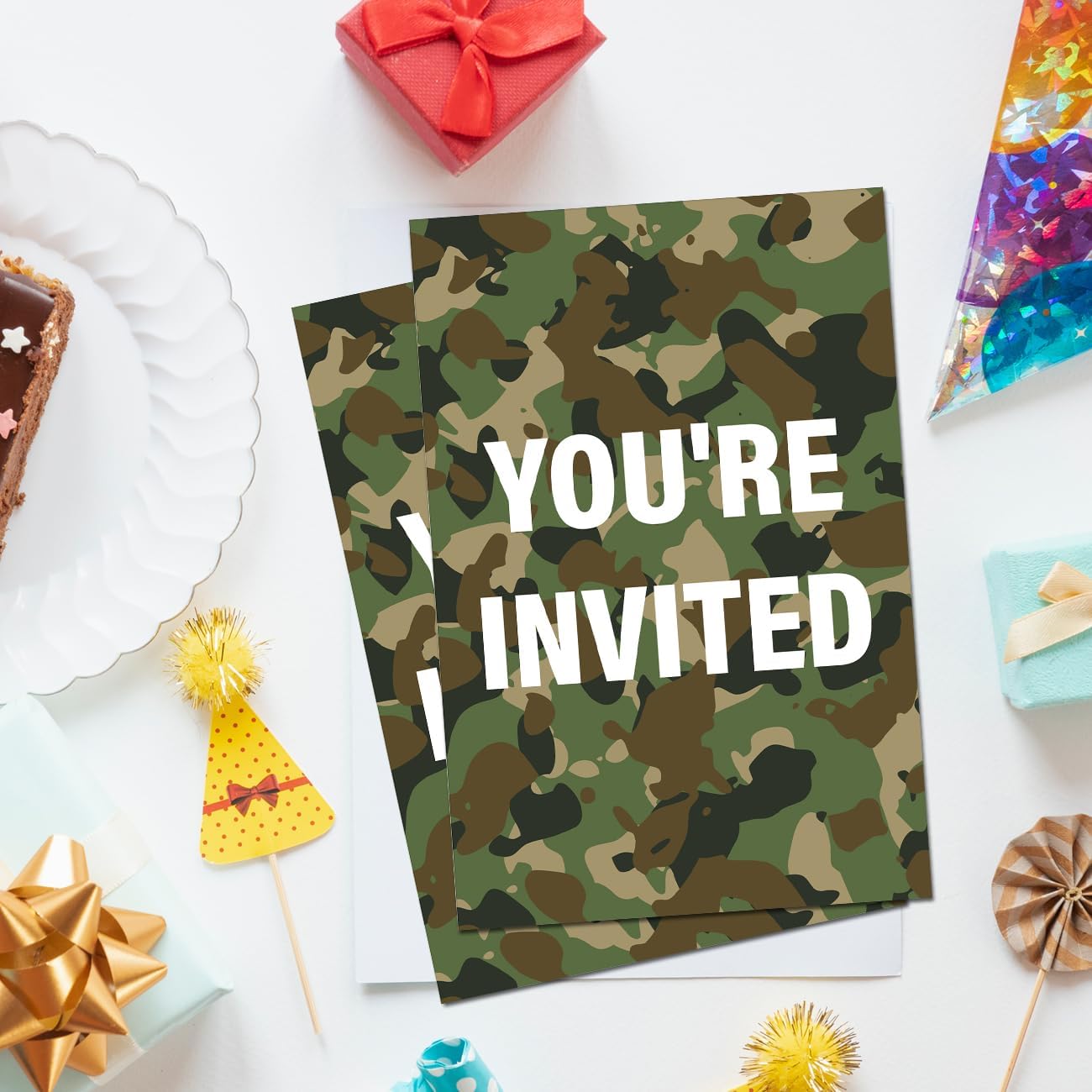 Soiceu Army Birthday Invitations Set of 20 with Envelopes