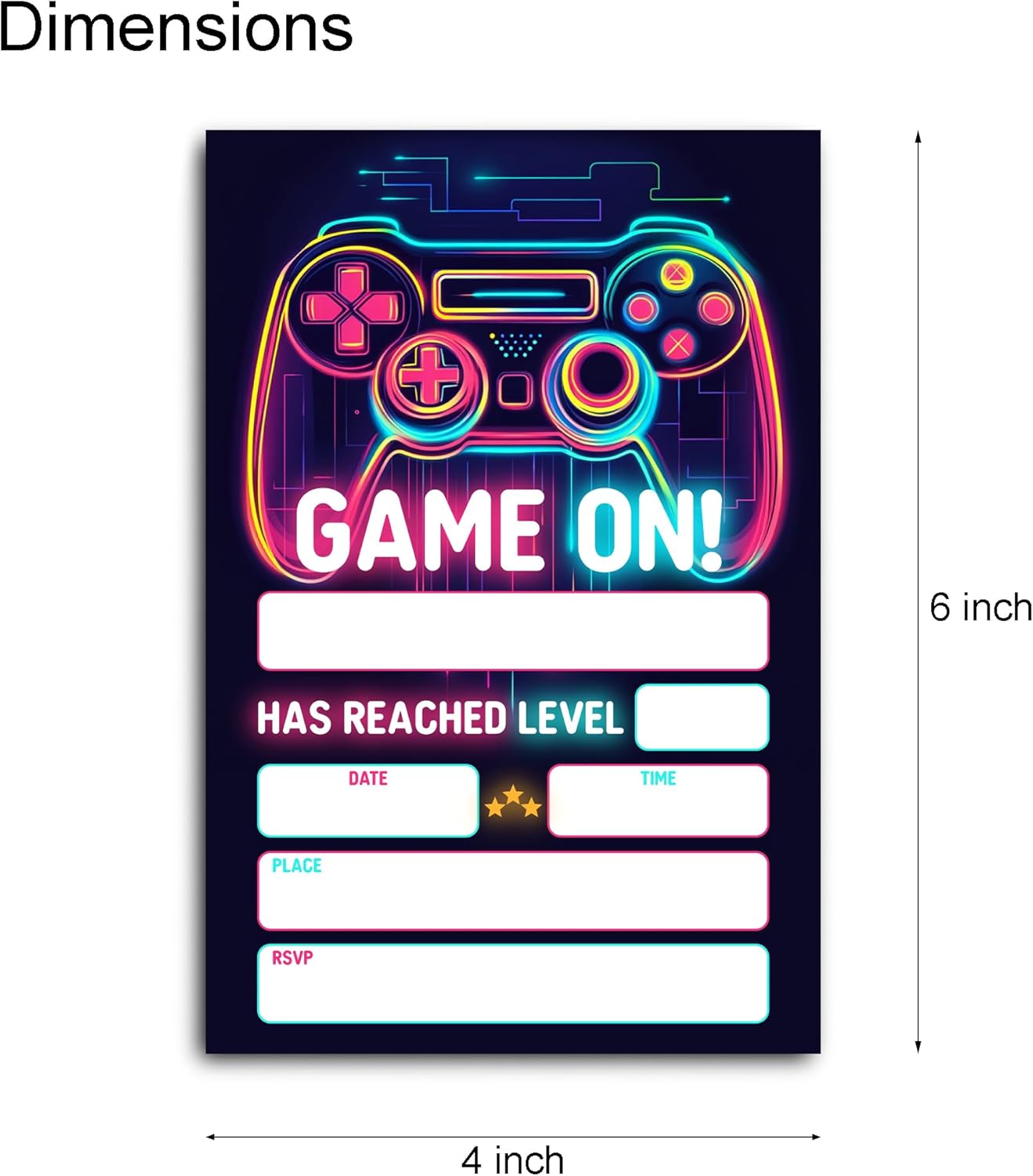 Neon Video Game Birthday Party Invitation Cards Double-Sided 30-Pack with Envelopes