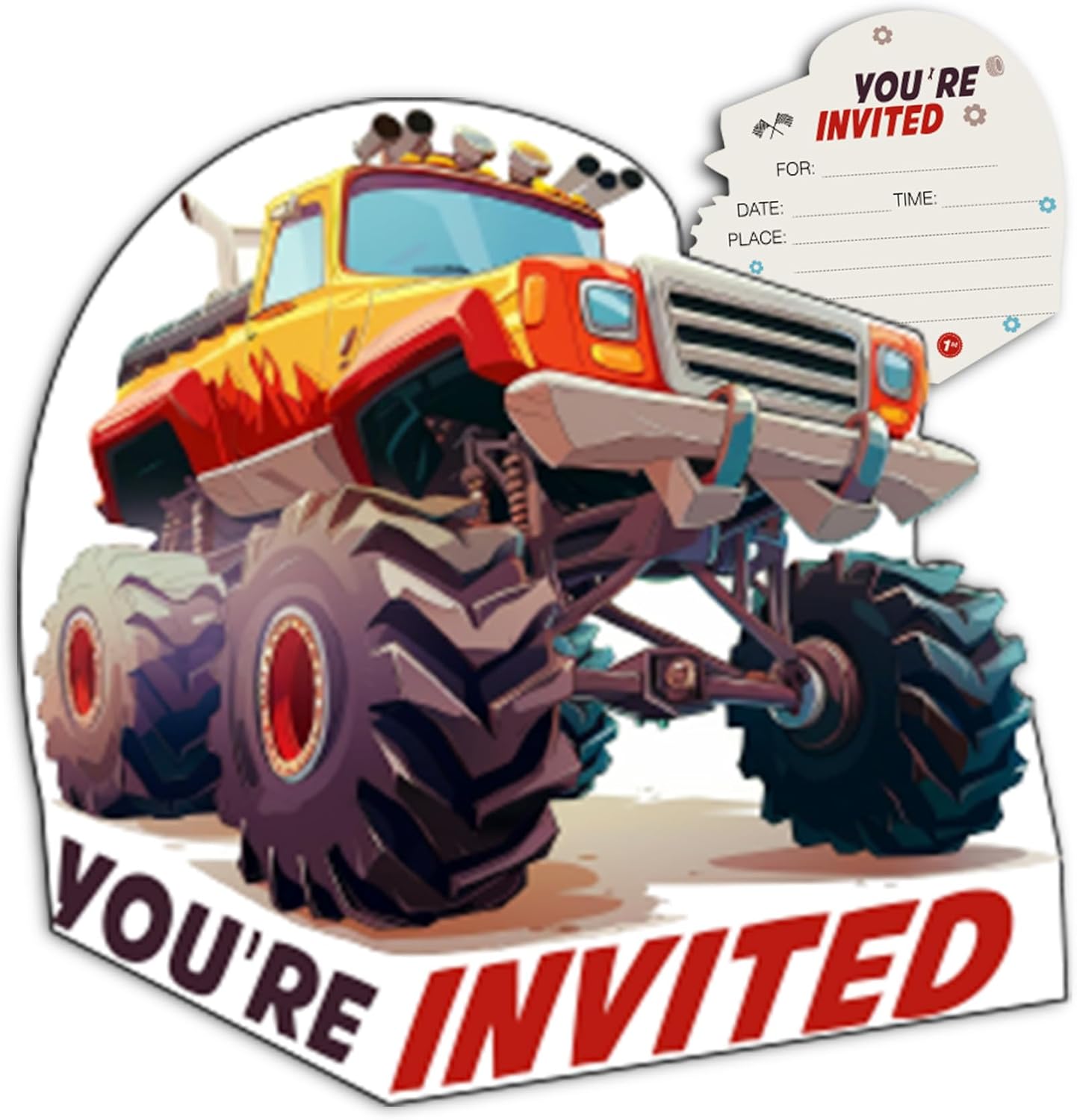 Monster Style Truck Birthday Invitations 30 Cards with Envelopes