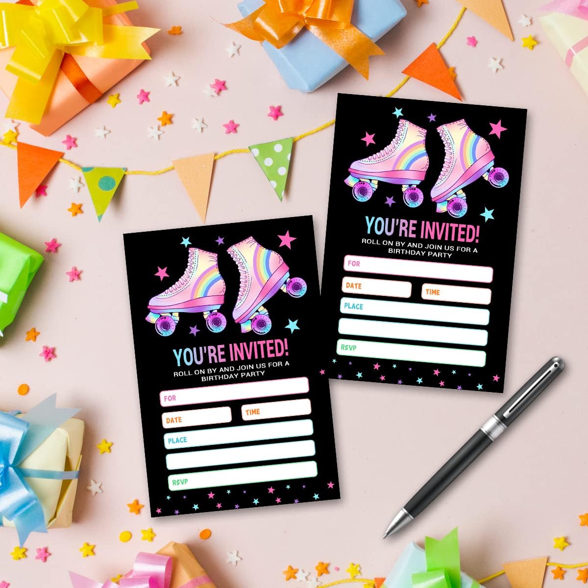 Skating Party Invitations with Envelopes Black