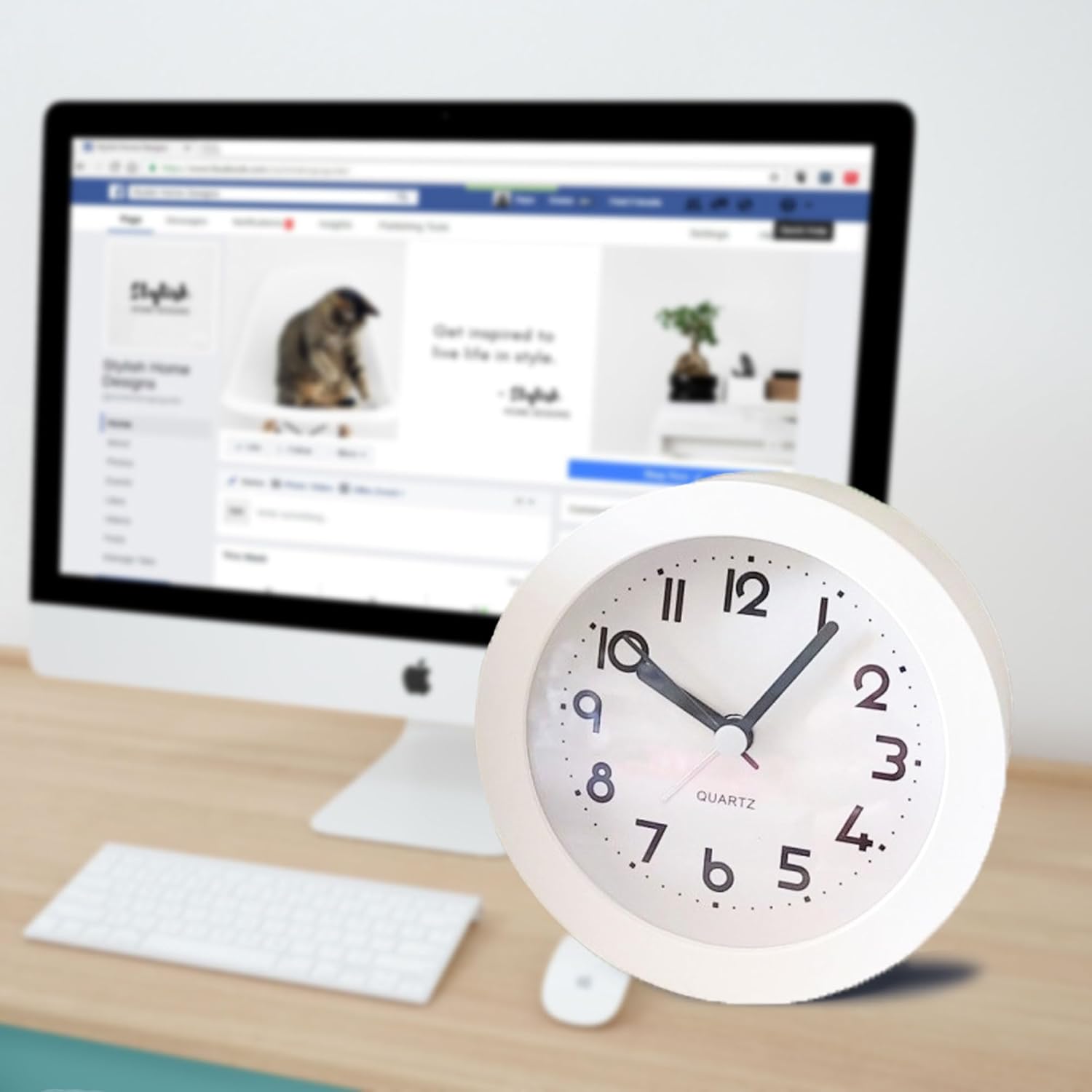 4 Inches White Desk Clock with Backlight