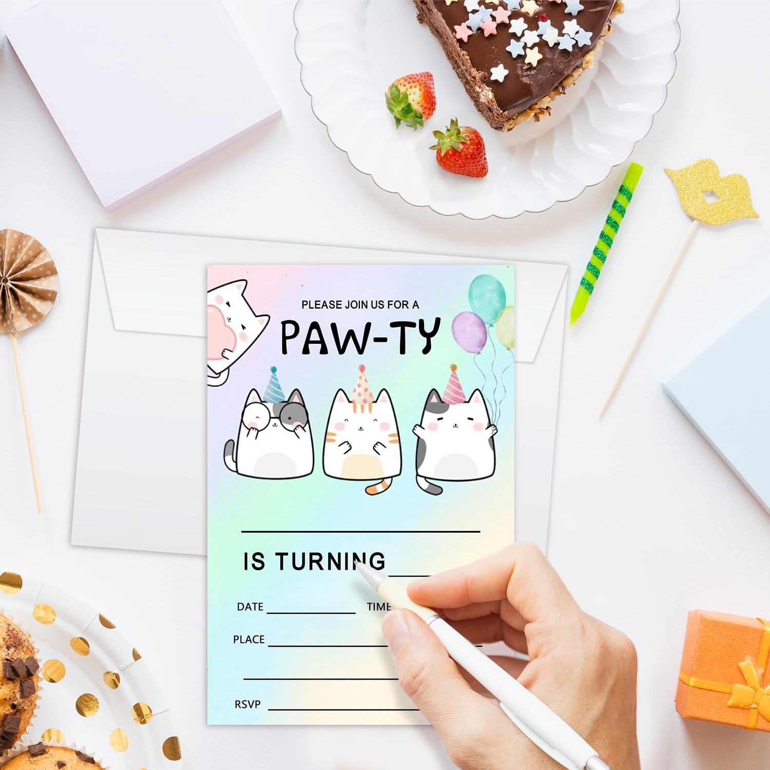 Cute Cat Birthday Invites with Envelopes - FS405