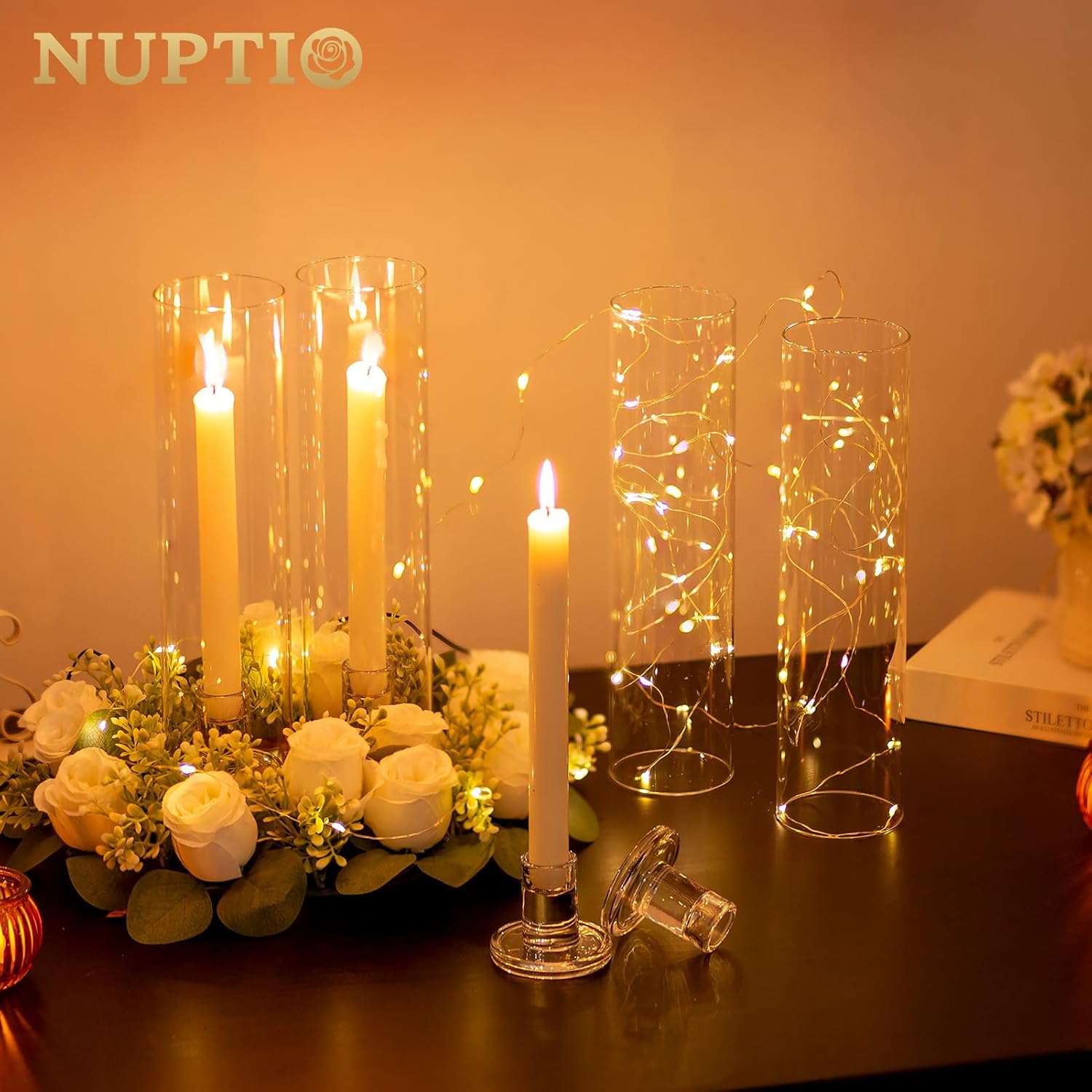 NUPTIO Windproof Hurricane Candle Holder 6 Pcs