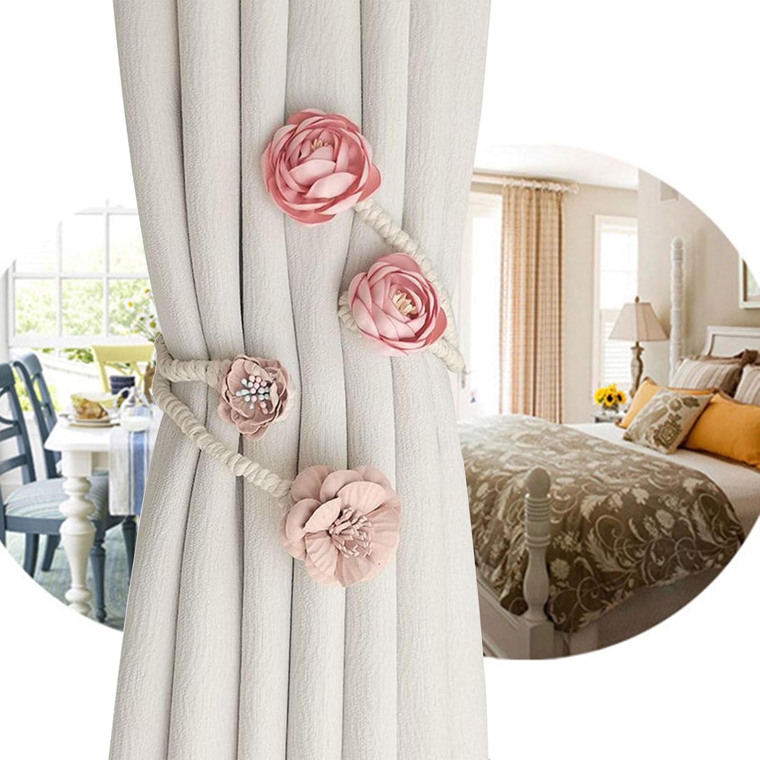 Boho Flower Curtain Tie Backs Pink Decorative Holdbacks