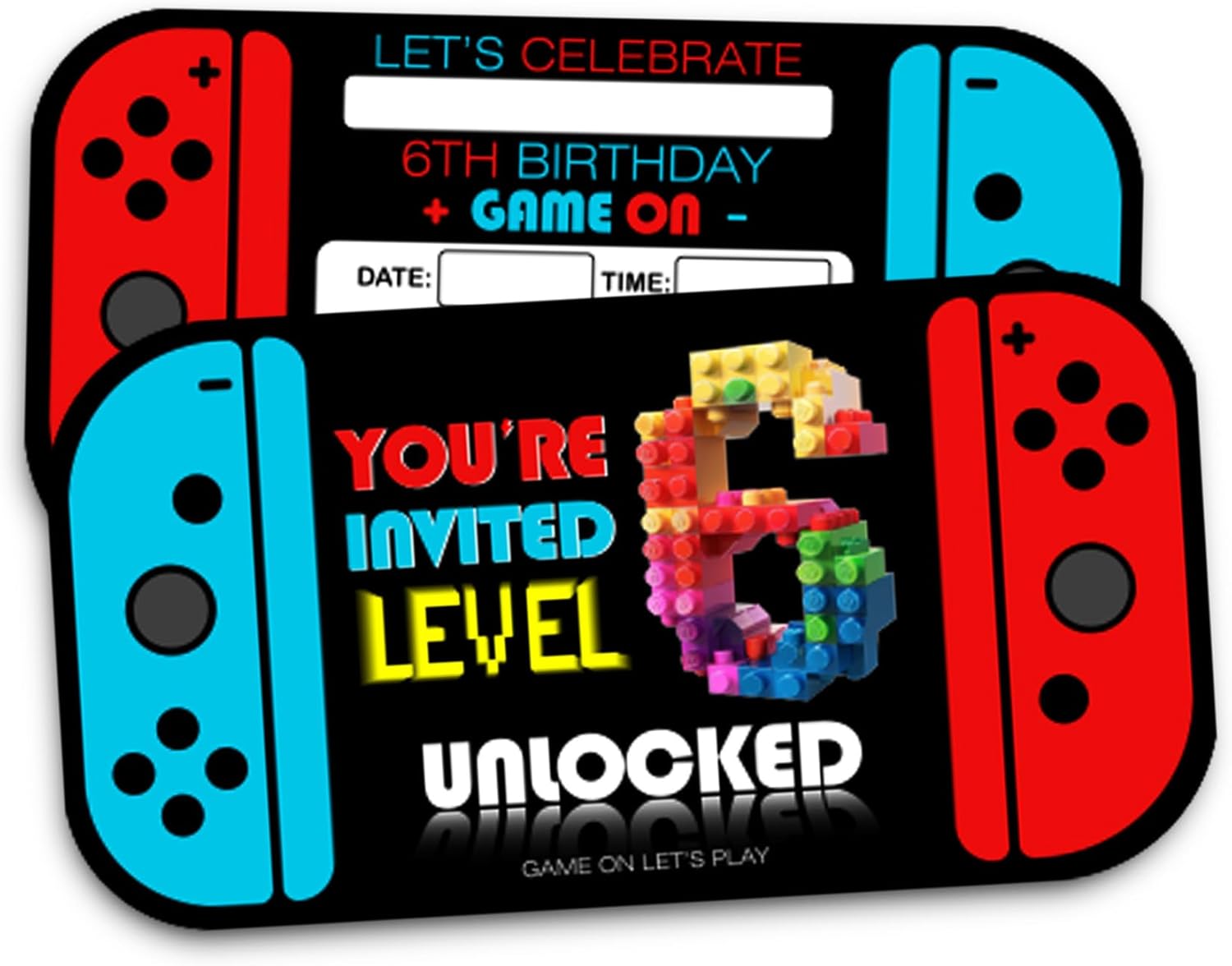 Video Game 6th Birthday Invitation Cards Set