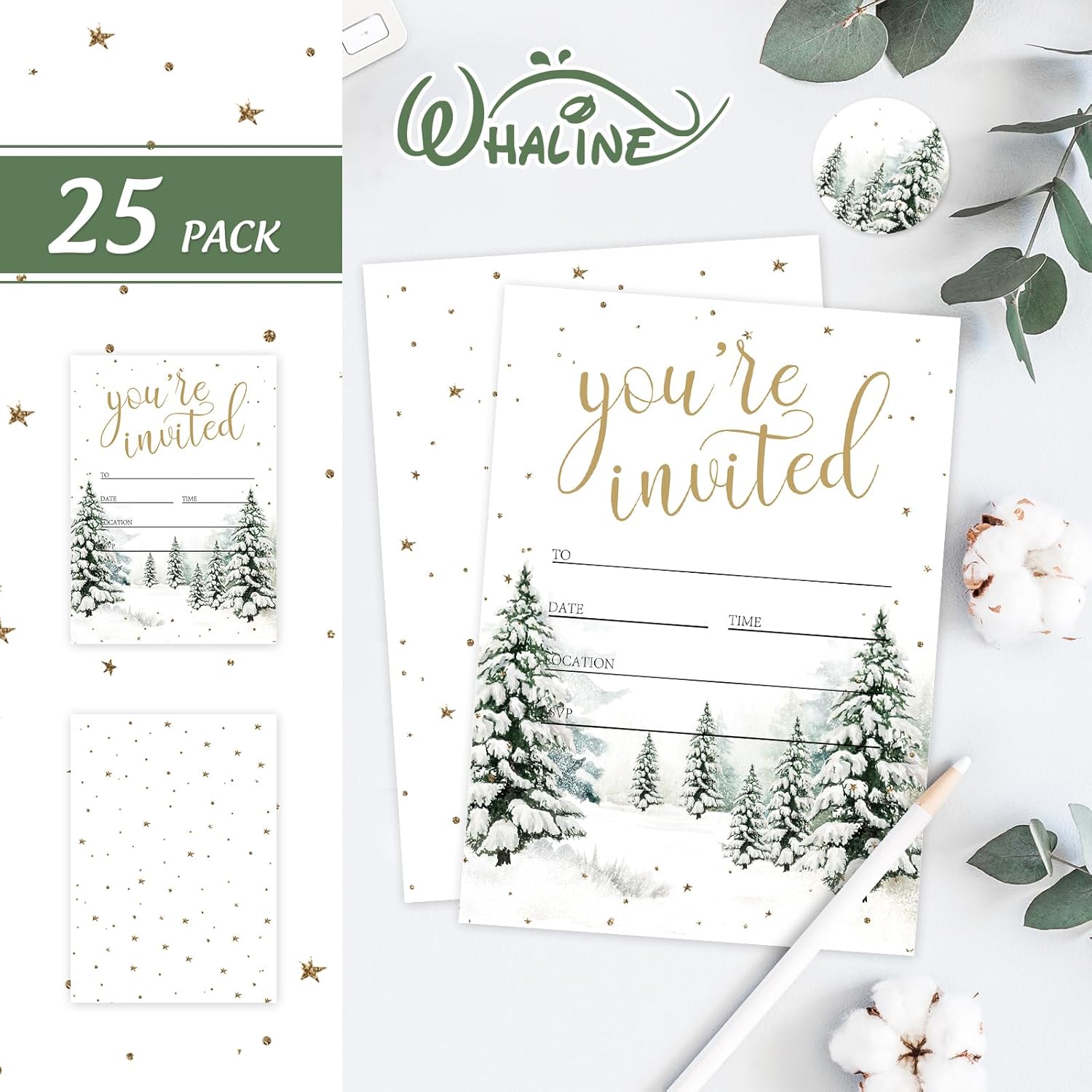 Whaline 25 Pack Christmas Invitations with Envelopes and Stickers
