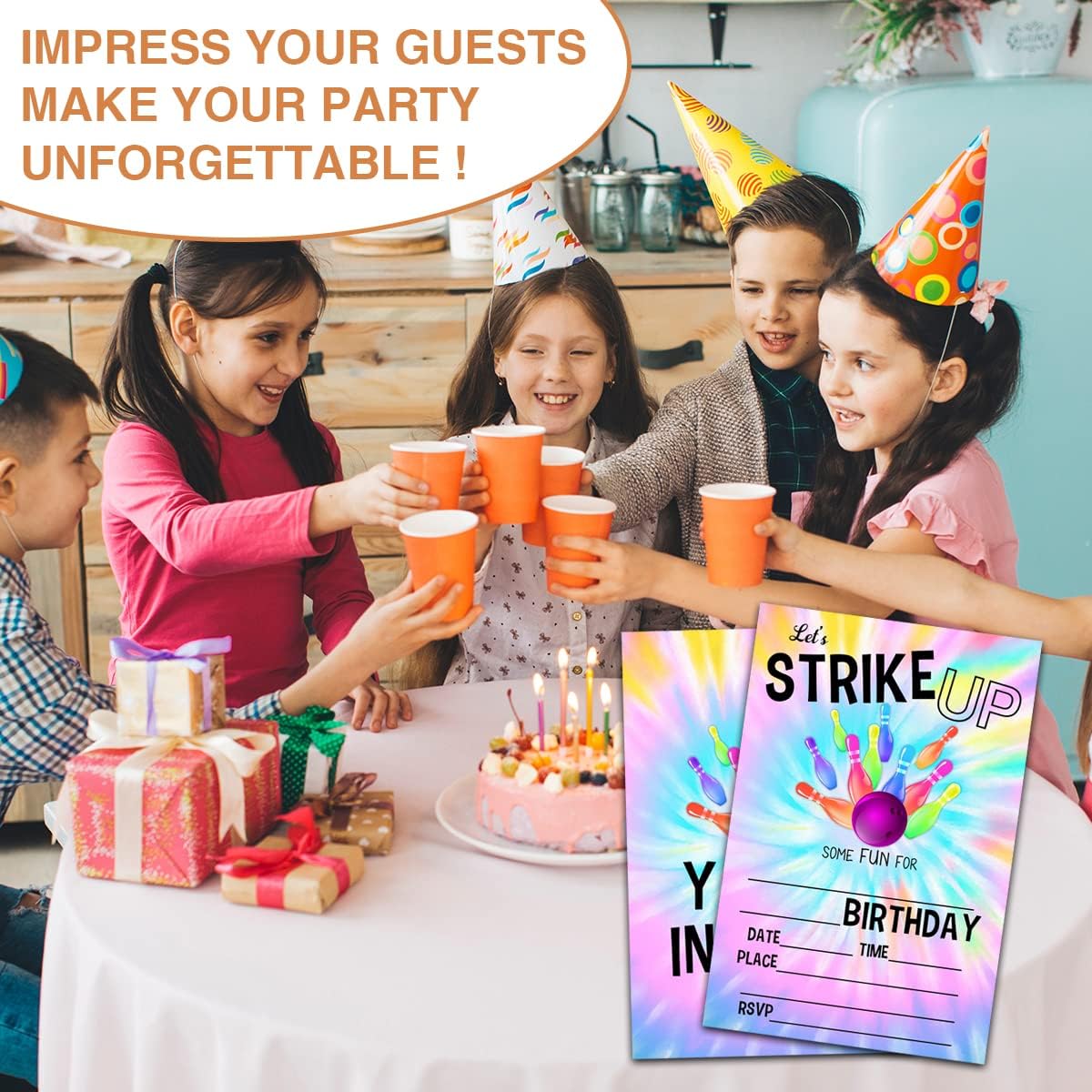 NYCTUG Tie Dye Bowling Birthday Invitation Set