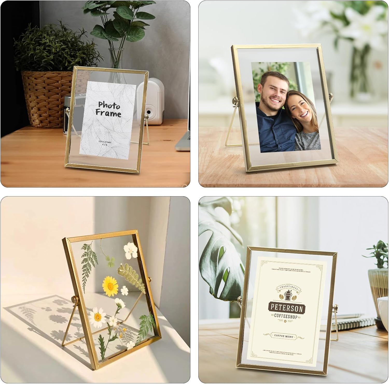 Golden Picture Frame with Double-Sided Glass Display