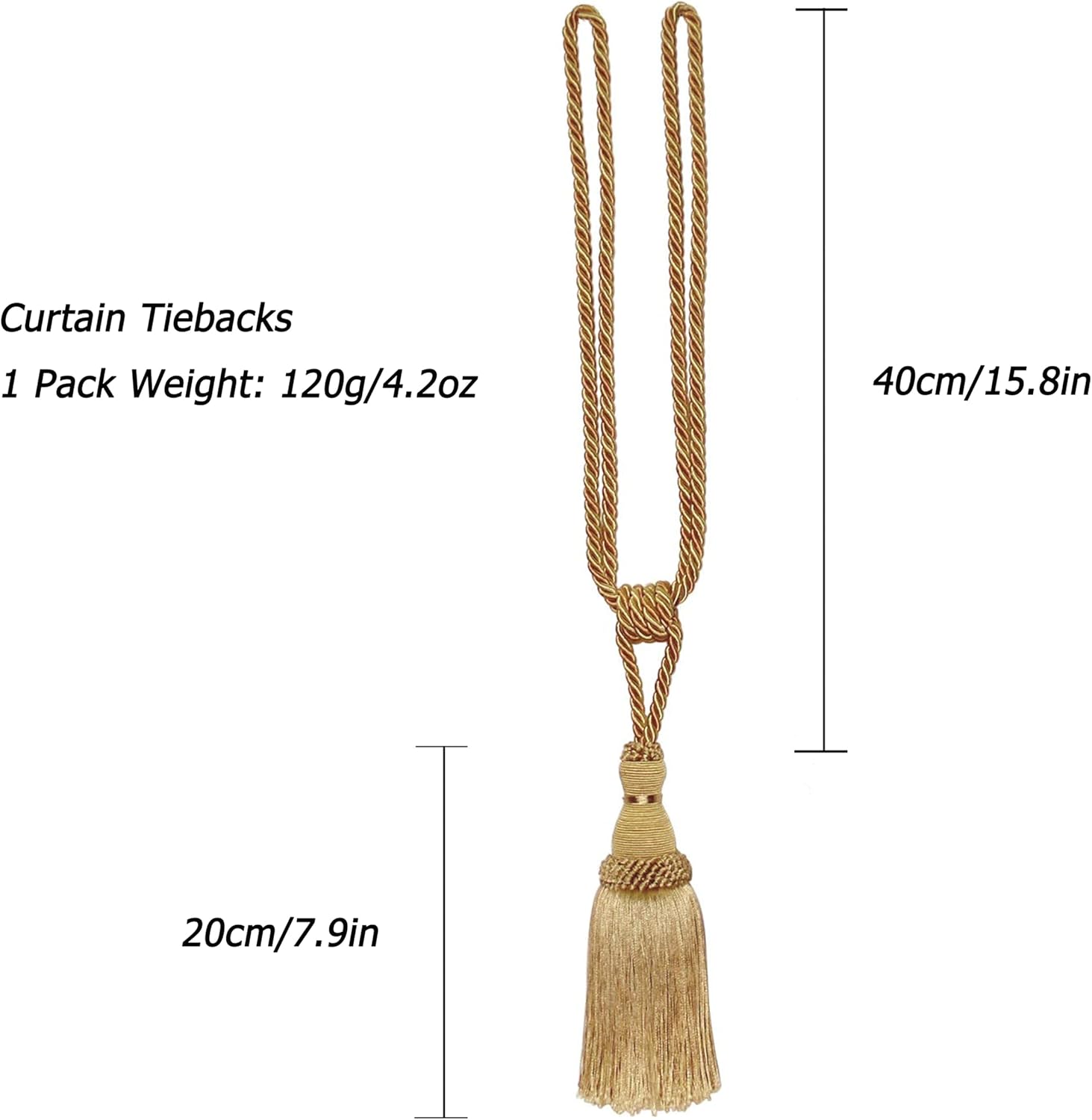 BEL AVENIR 2 Pack Gold Curtain Tiebacks with Tassels