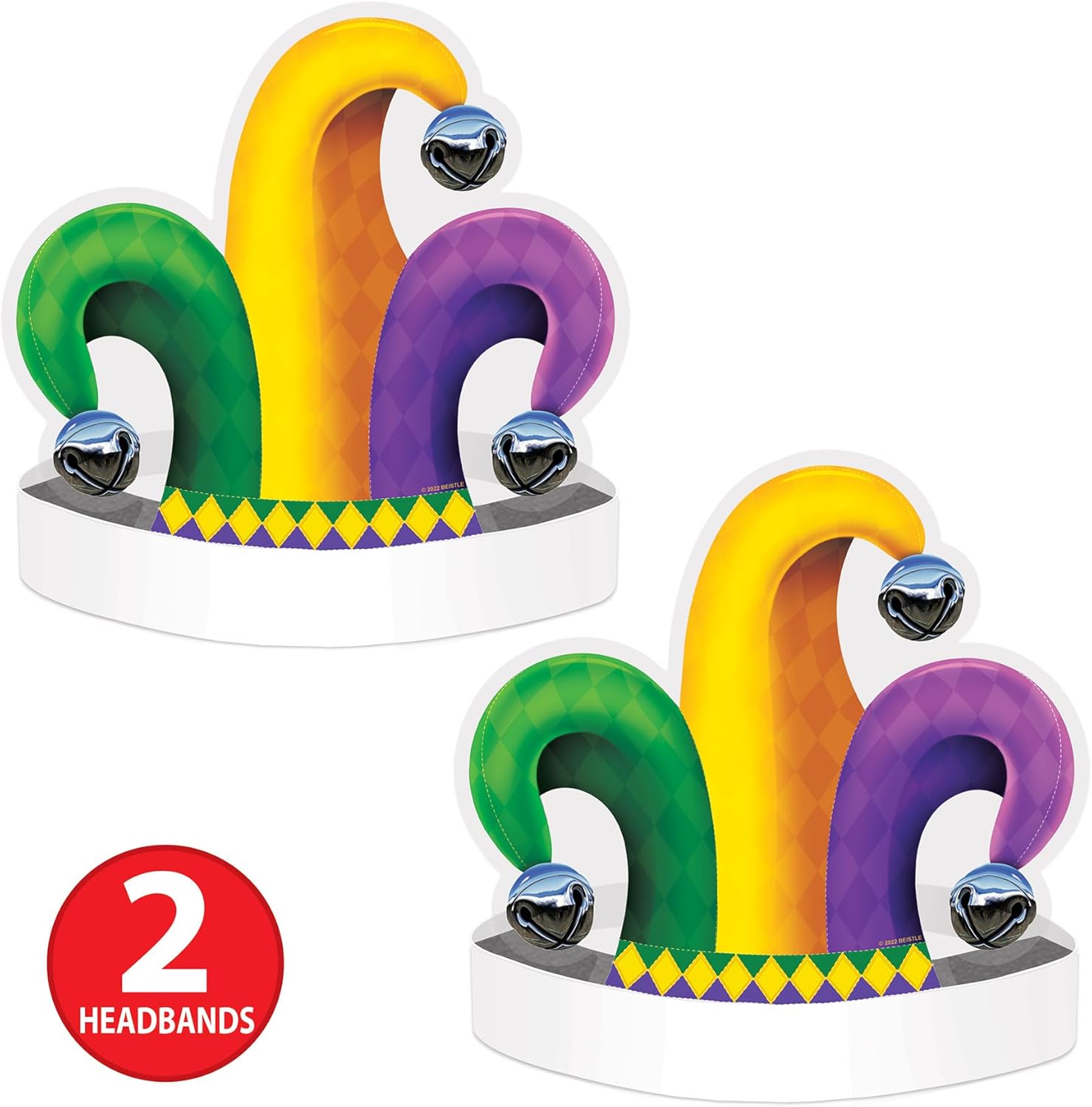 Beistle 2 Piece Jester Hat Headbands for Mardi Gras