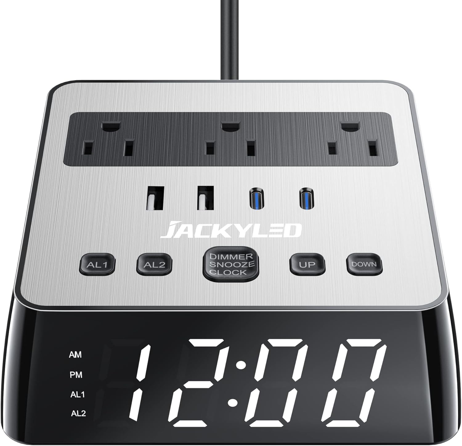JACKYLED Alarm Clock with 48A USB Ports and Surge Protection
