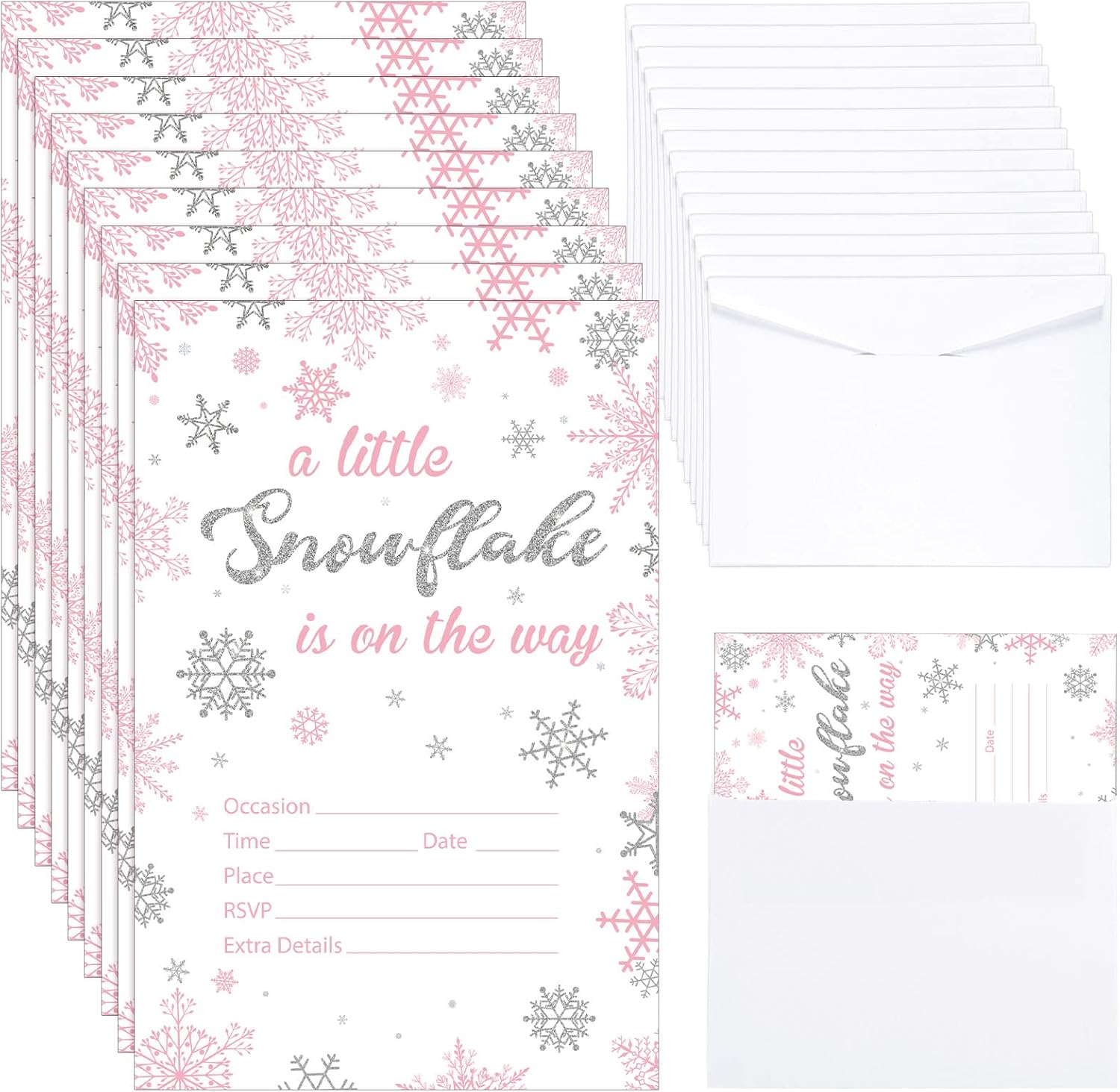 25 Sets Snowflake Baby Shower Invitations with Envelopes