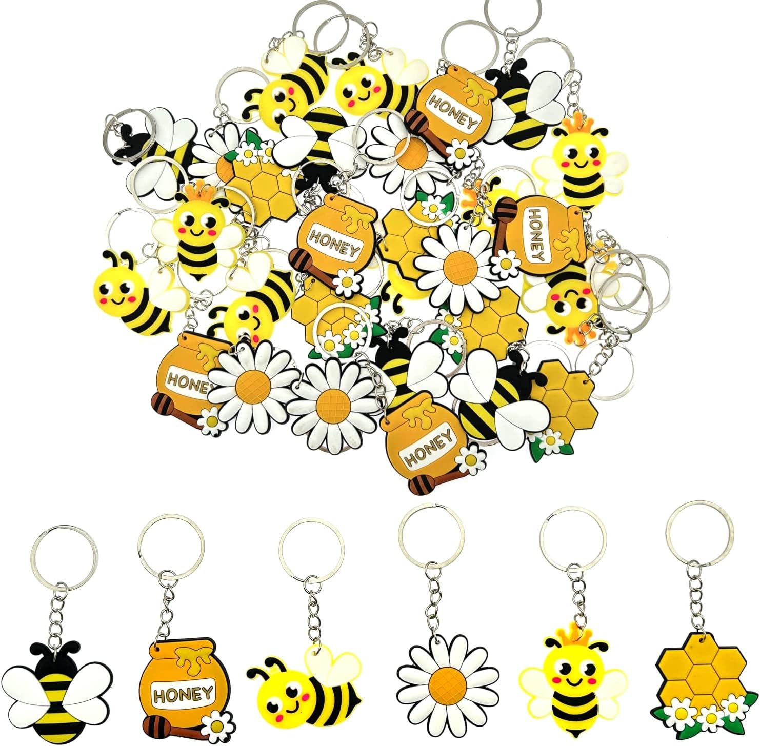 JZK 30 Pcs Cute Honey Bee Keyrings Set for Kids