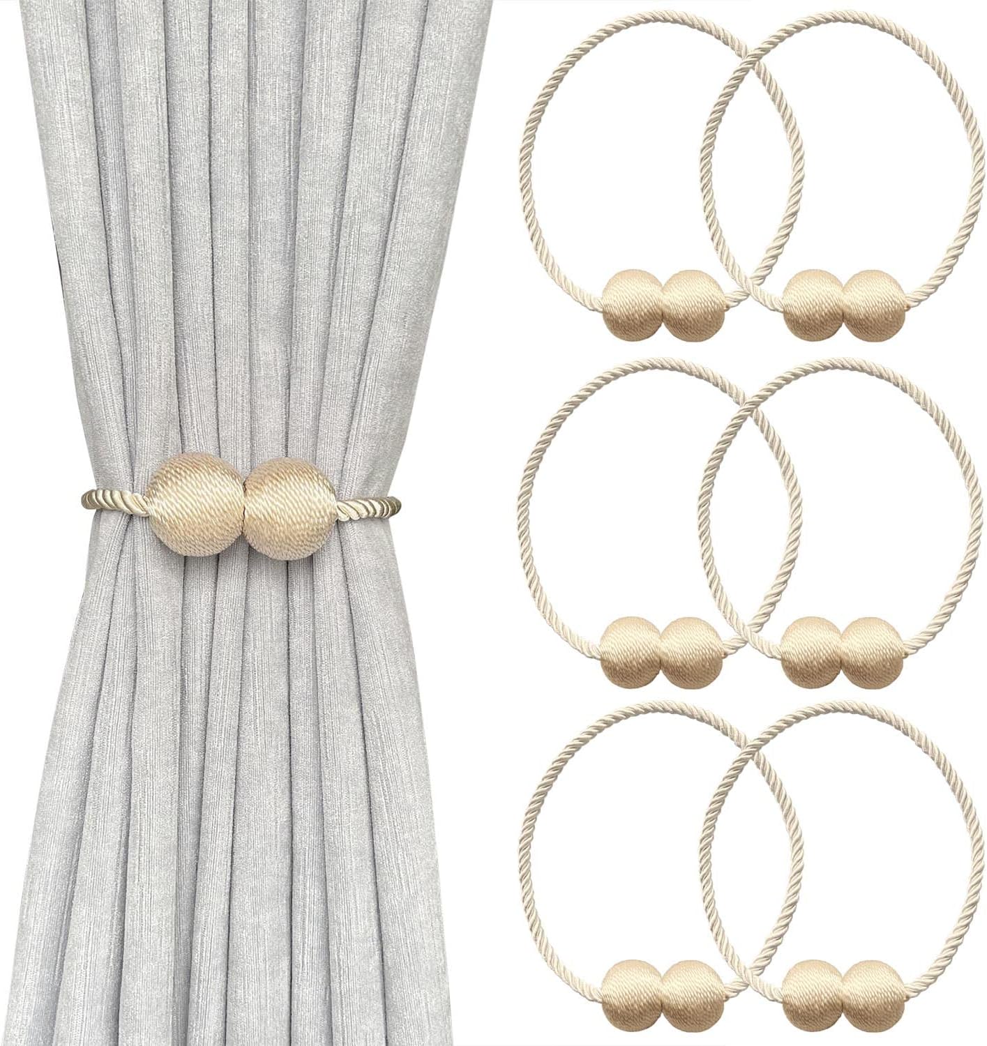 Melaluxe 6 Pack Magnetic Curtain Holdbacks Beige