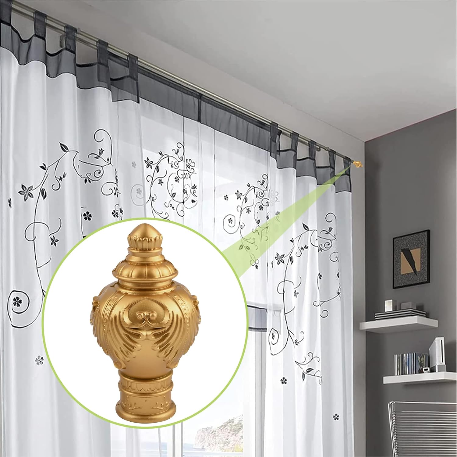 6Pcs Gold Plastic Curtain Finials for 28mm Rods
