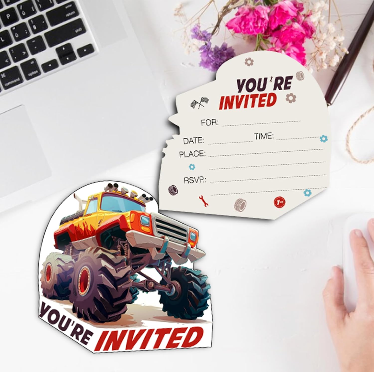 Monster Style Truck Birthday Invitations 30 Cards with Envelopes