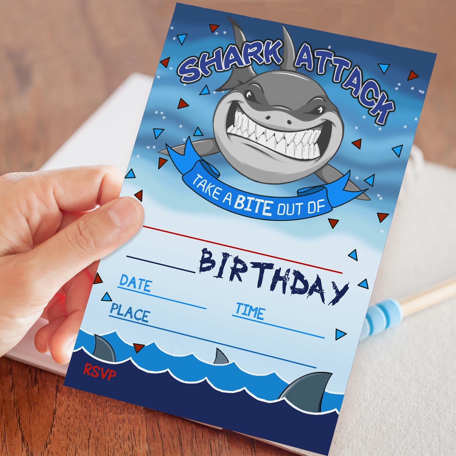 Shark Attack Birthday Party Invitations - 20 Cards