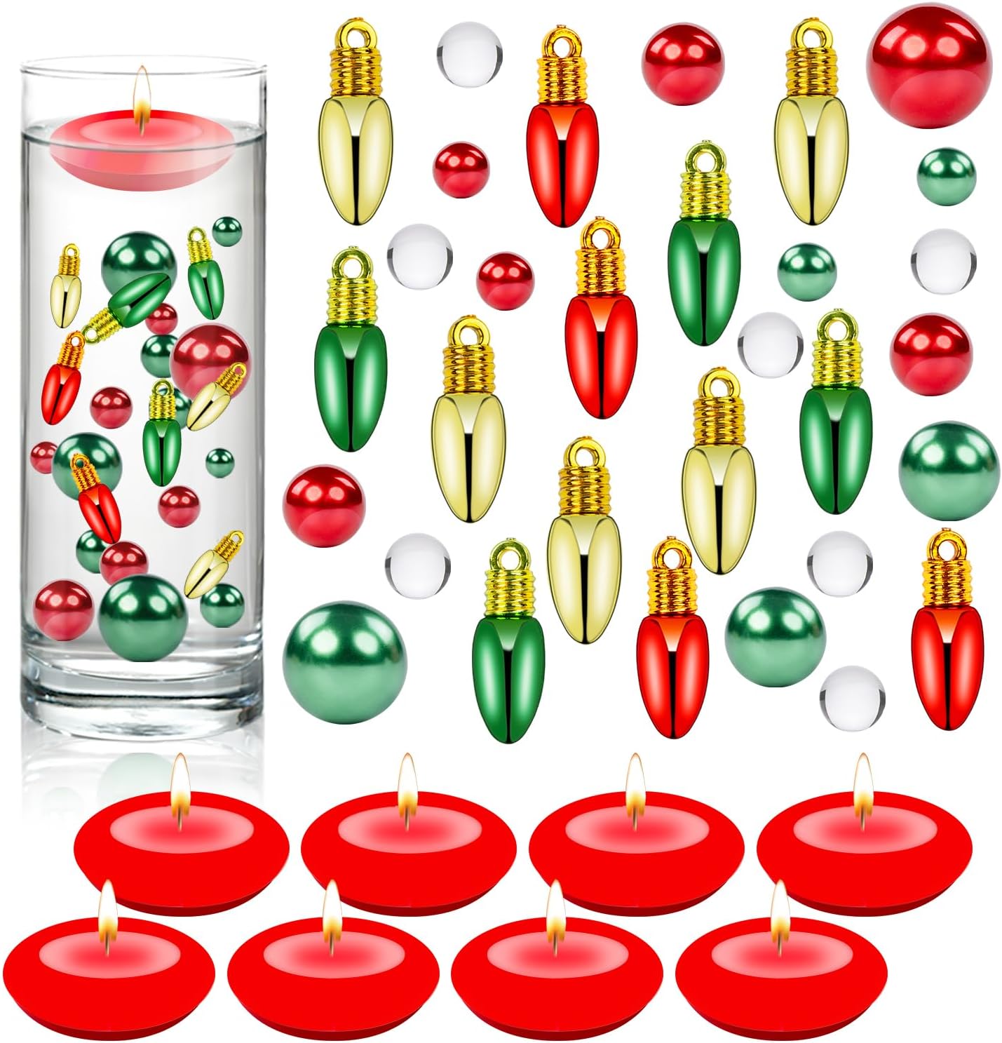 4114 Piece Christmas Vase Filler with Floating Candles and Clear Water Beads