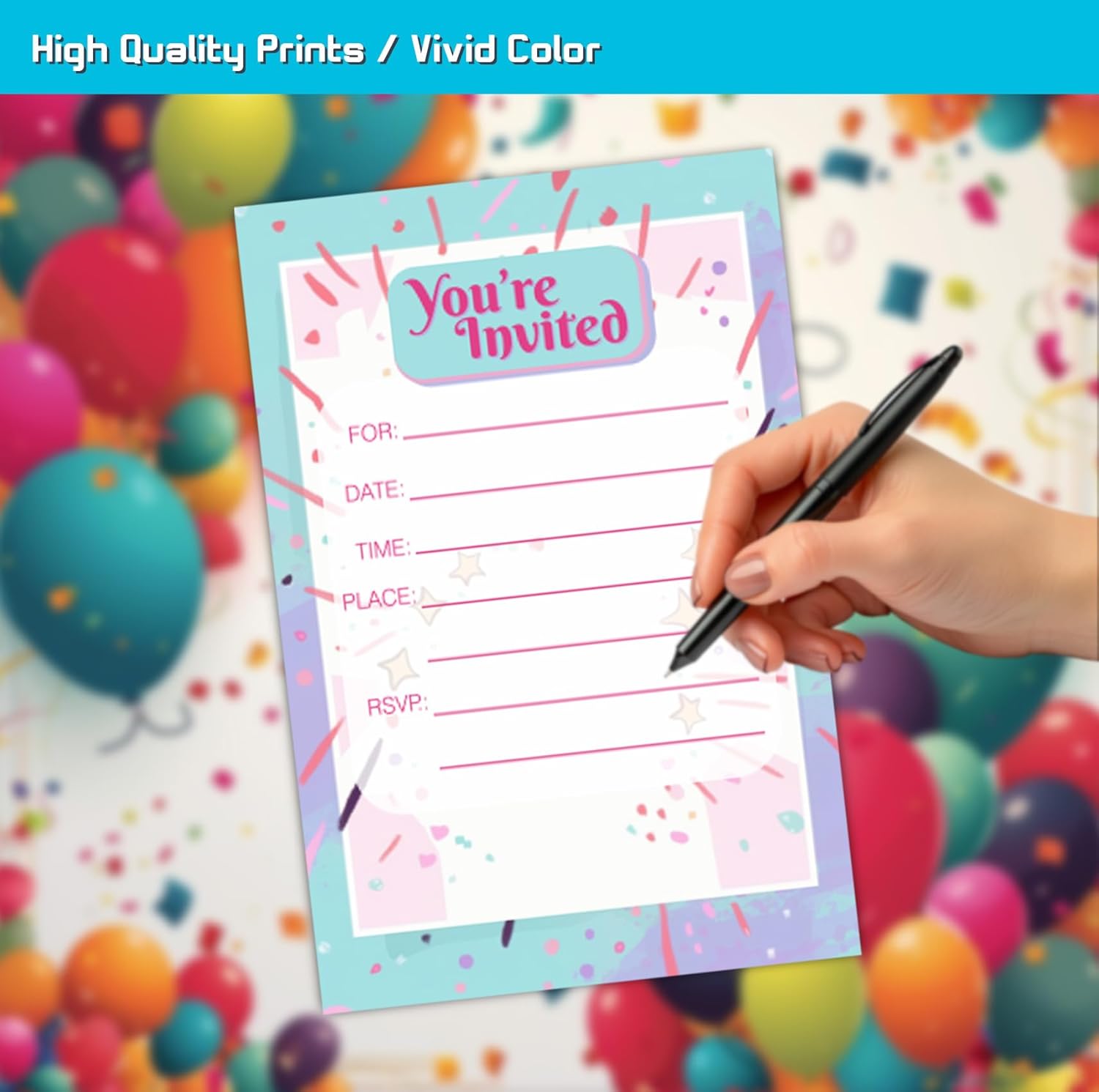 Pink Bowling Birthday Party Invitation Cards 30 Pack with Envelopes