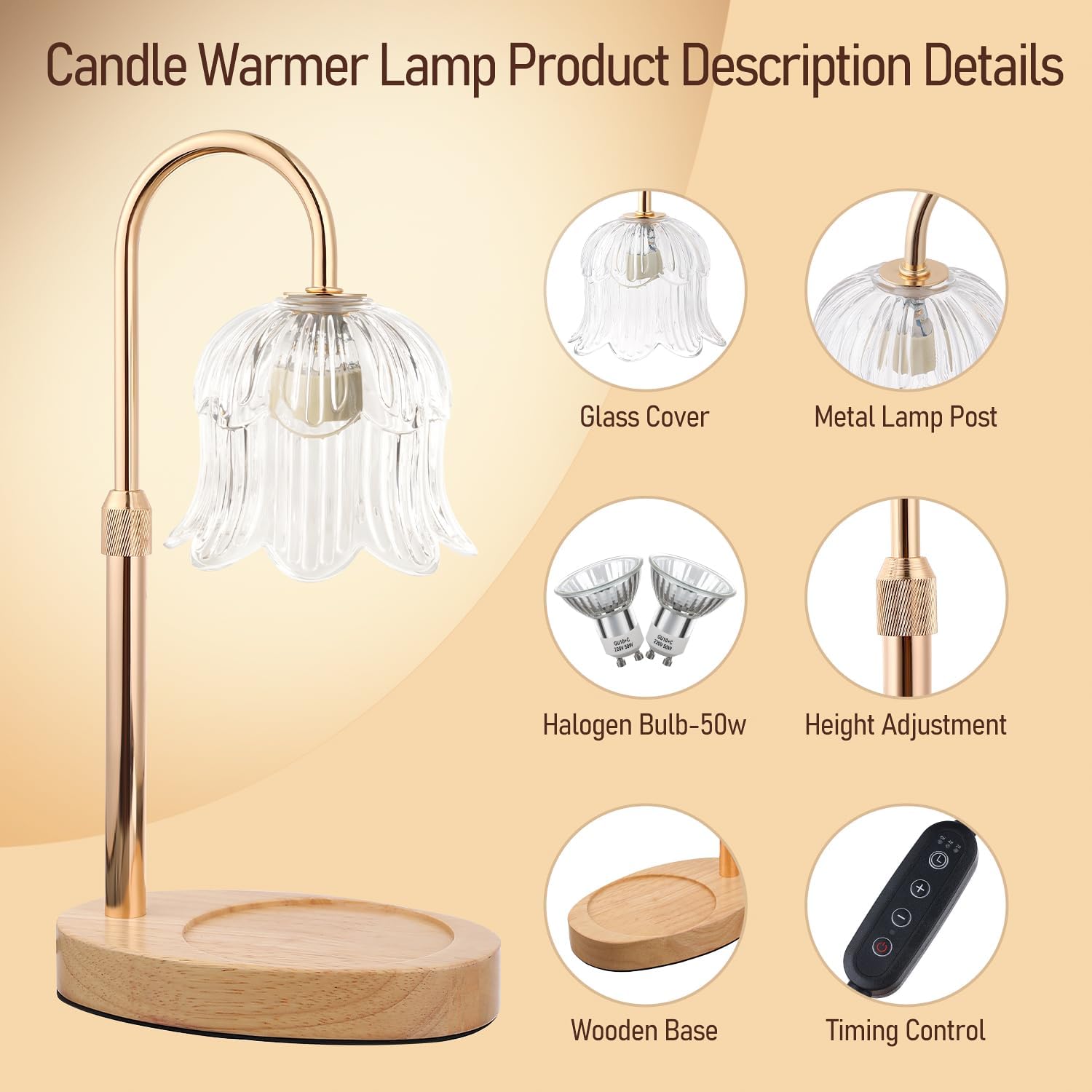 YDSP Candle Warmer Lamp with Timer and Adjustable Height