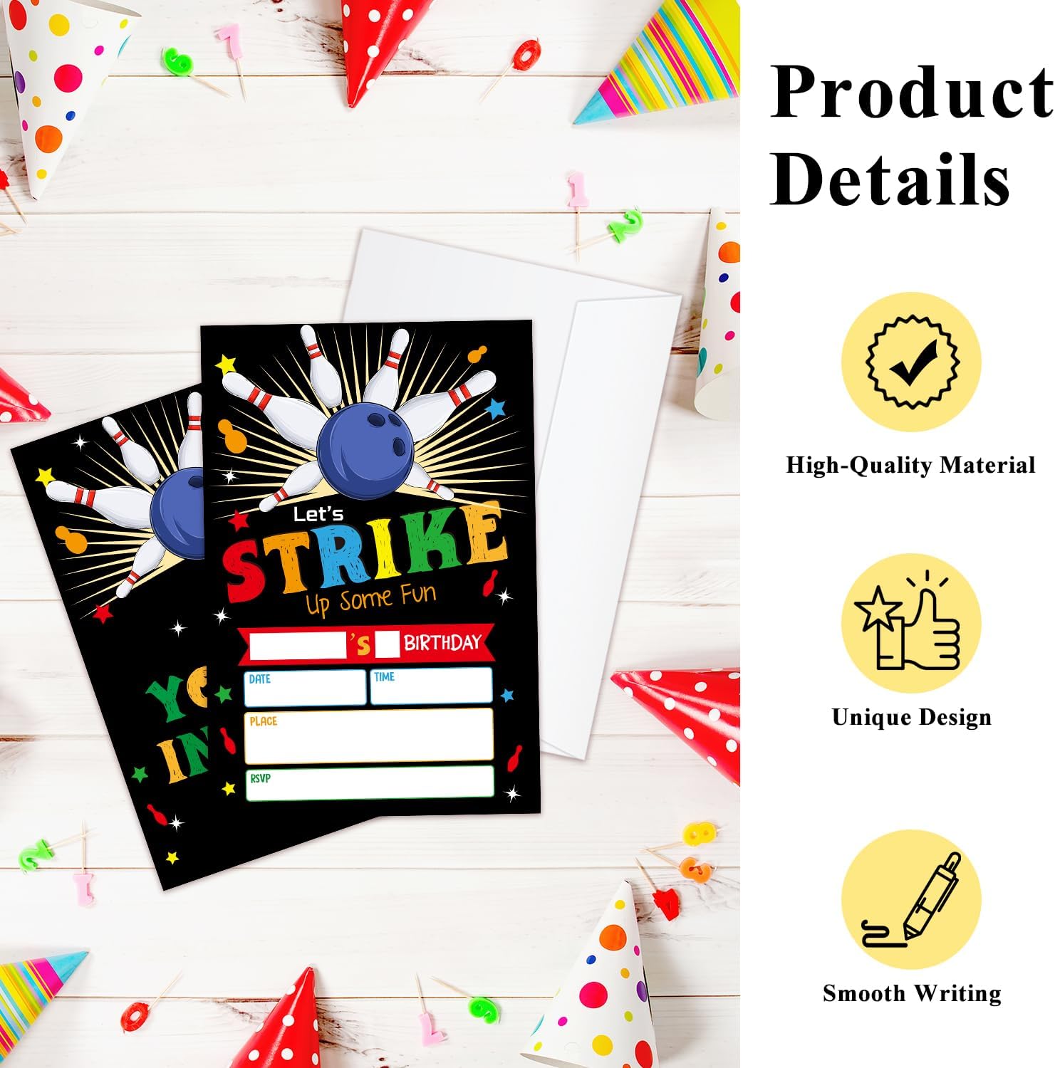 Bowling Party Invitation Cards with Envelopes Set of 20