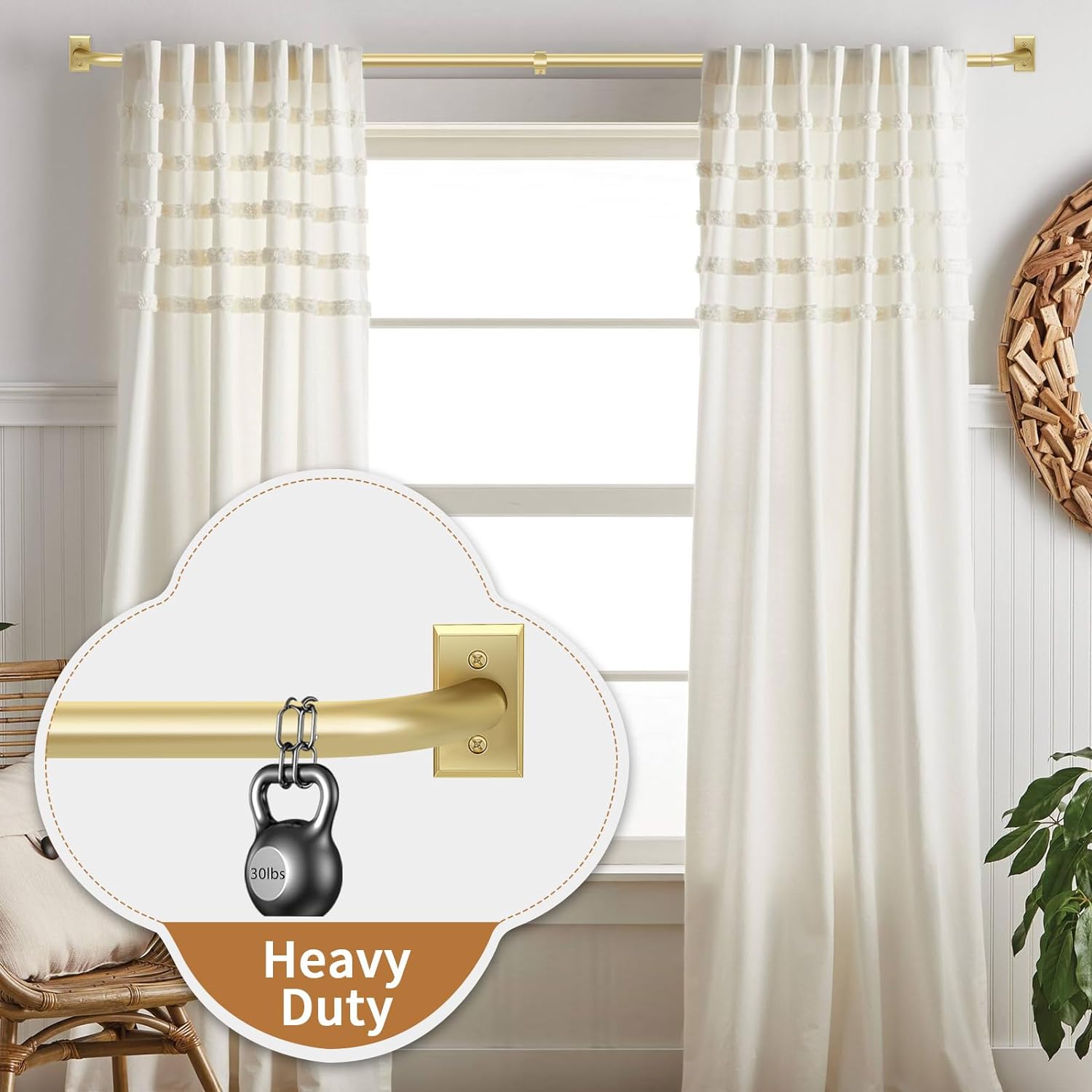 Gold Wrap Around Curtain Rod for Windows 28-48 Inches