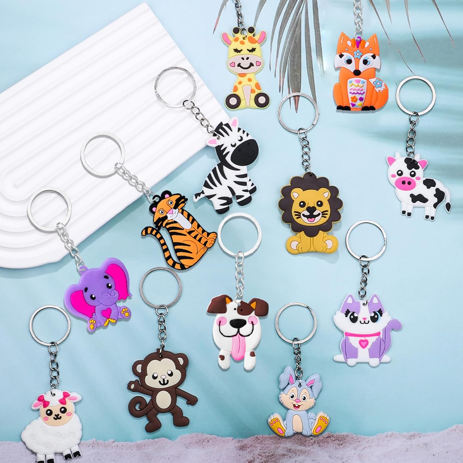 24 Pcs Jungle Safari Animal Keychain Party Favors