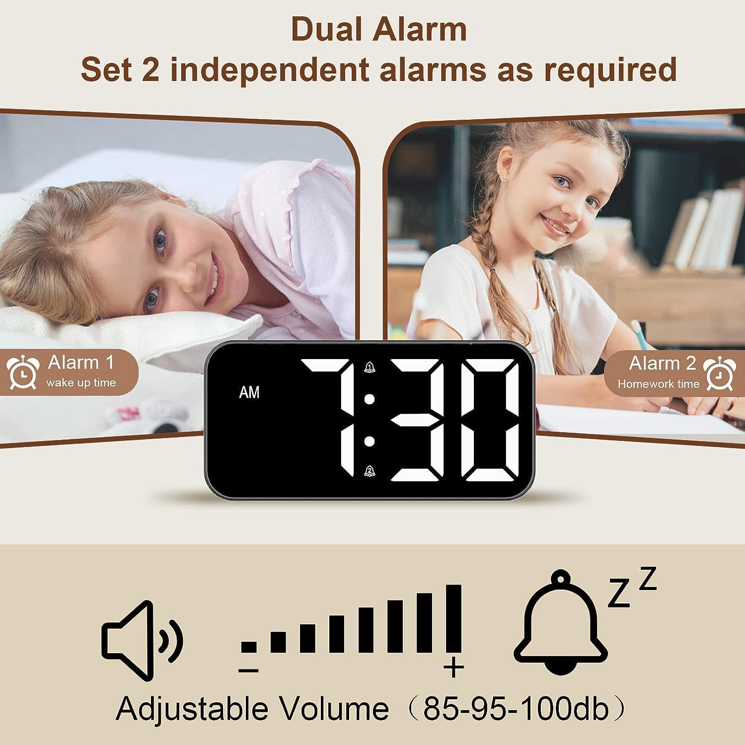 Vibrating Alarm Clock for Heavy Sleepers with Night Light and Large Display