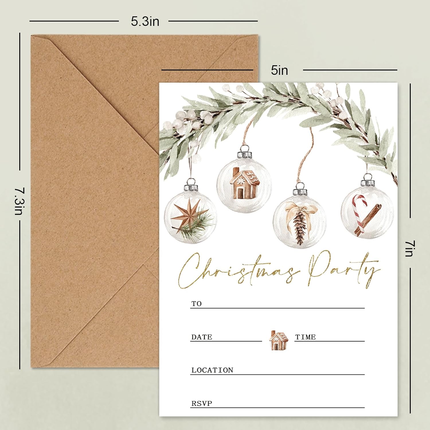 Whaline 25 Piece Christmas Invitation Set with Envelopes and Stickers