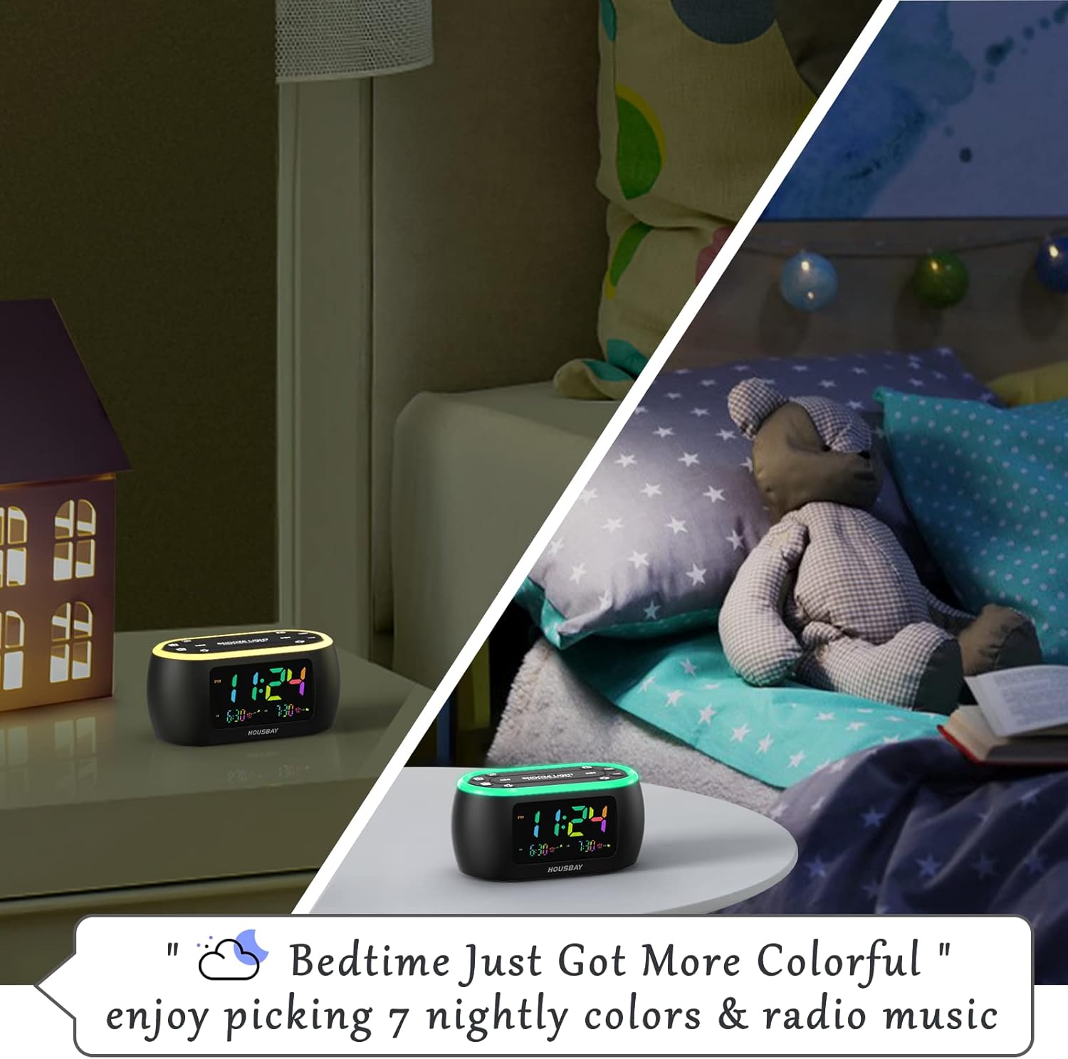 HOUSBAY 3 in 1 Alarm Clock for Bedrooms - Clock Radio Night Light