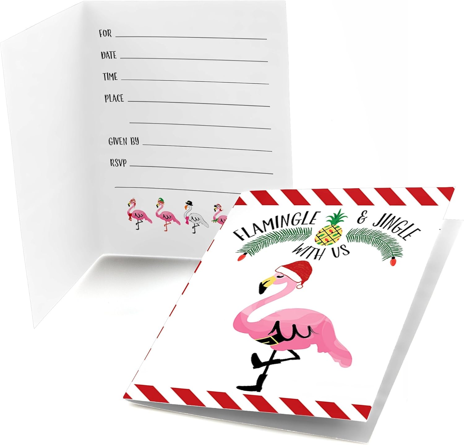 Flamingle Bells Fill-In Tropical Flamingo Christmas Party Invitations 8 Count