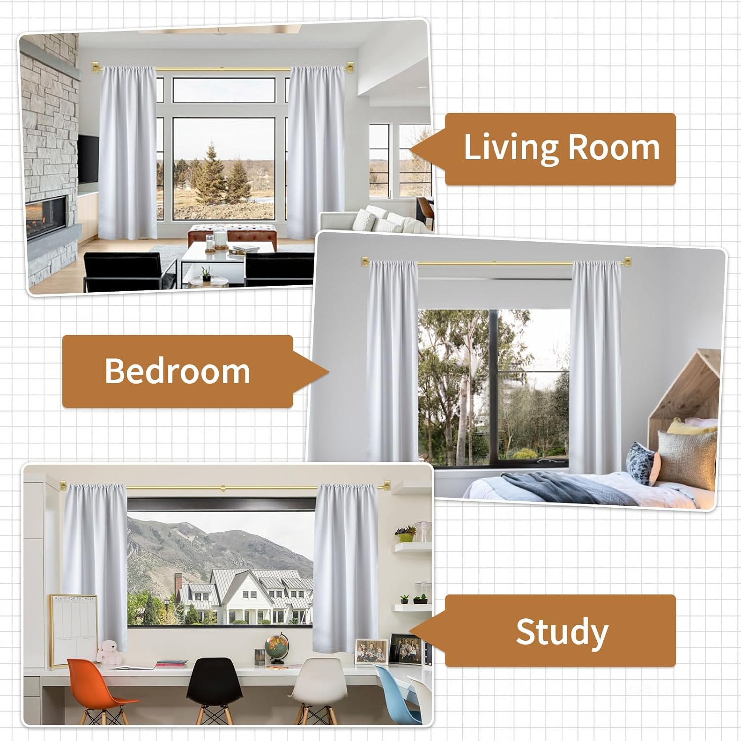 Gold Wrap Around Curtain Rod for Windows 28-48 Inches