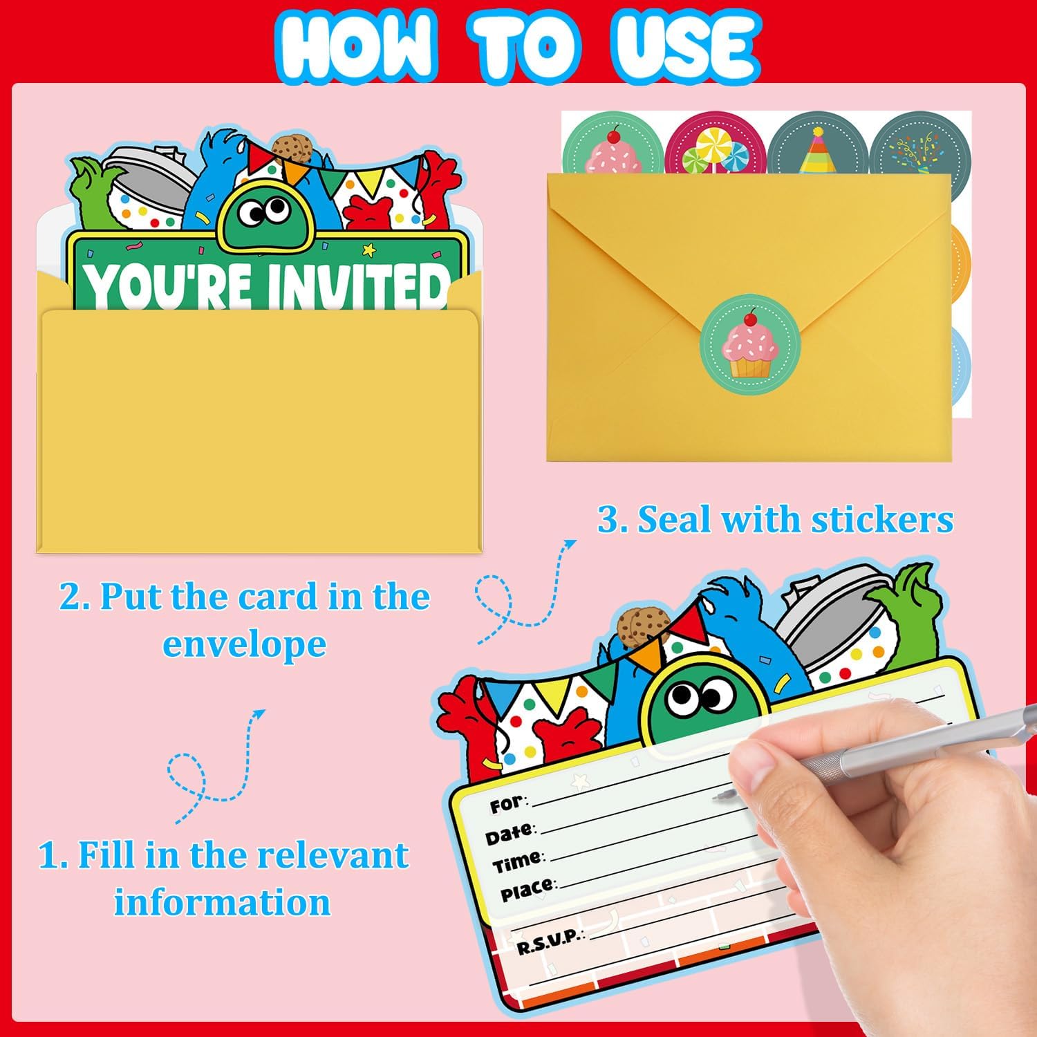20Pcs Learning Street Birthday Invitations for Boys