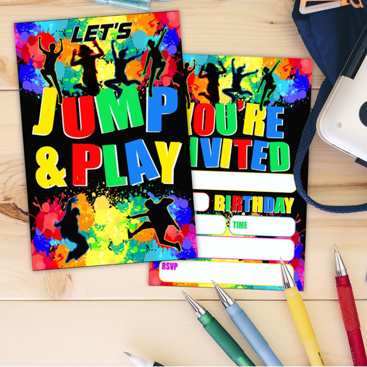 Trampoline Jump Birthday Party Invitations Set