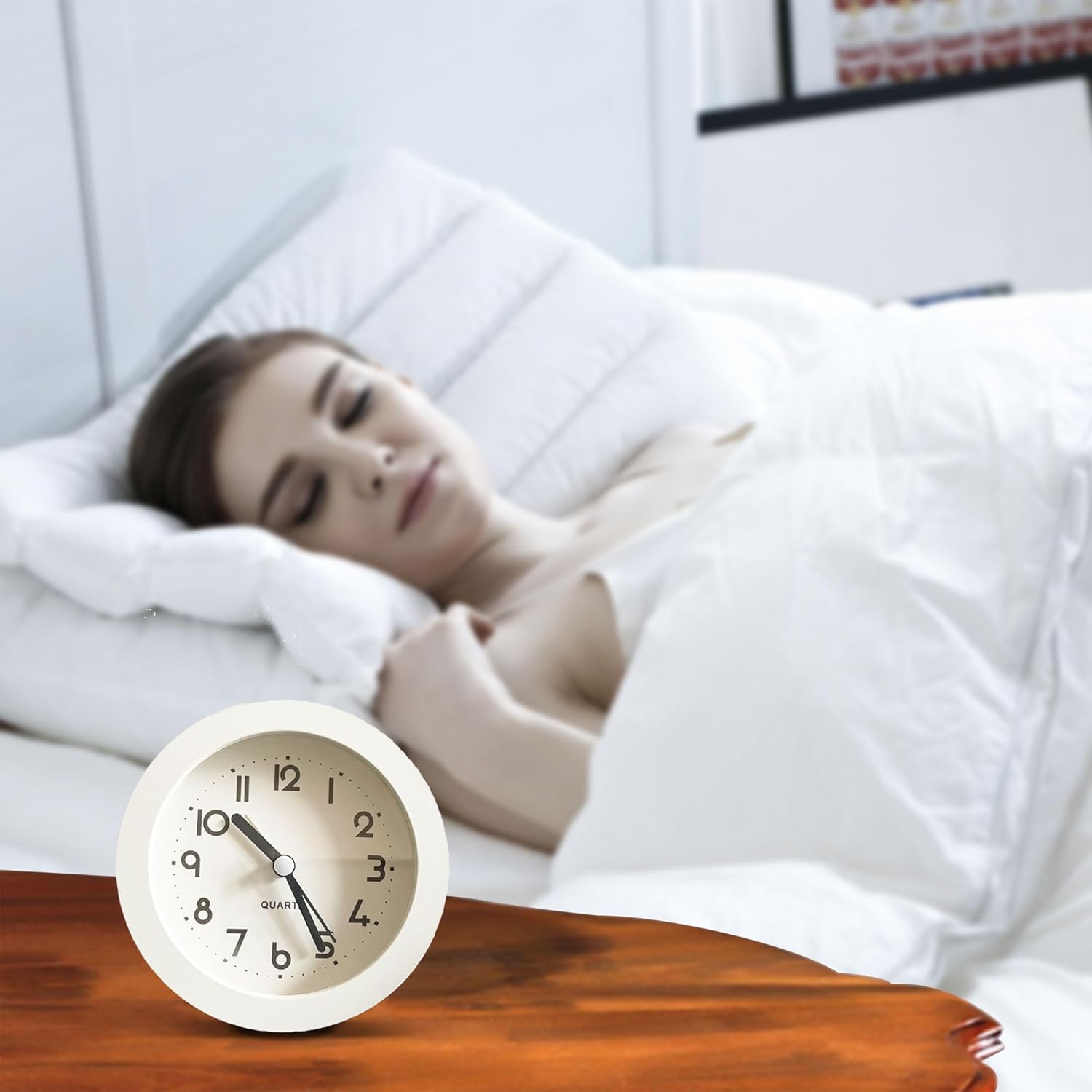 4 Inches White Desk Clock with Backlight