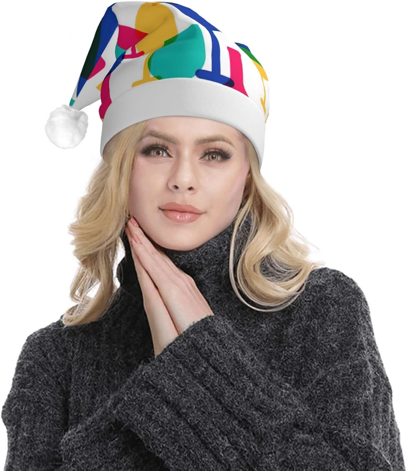 Cocktail Glasses And Wine Bottles Print Christmas Hat With Led Lights
