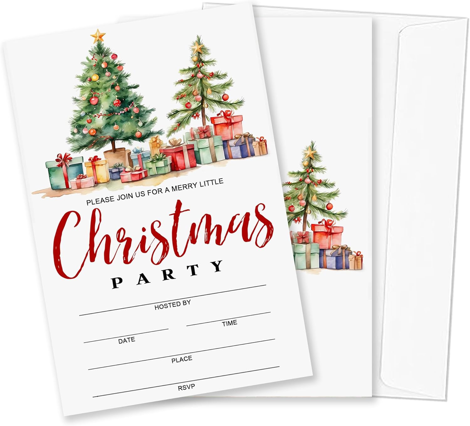 20 Double Sided Christmas Party Invitations With Envelopes