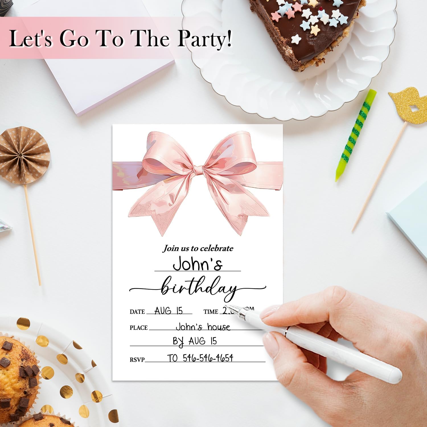 Pink Bow Birthday Invites Cards for Girls Women