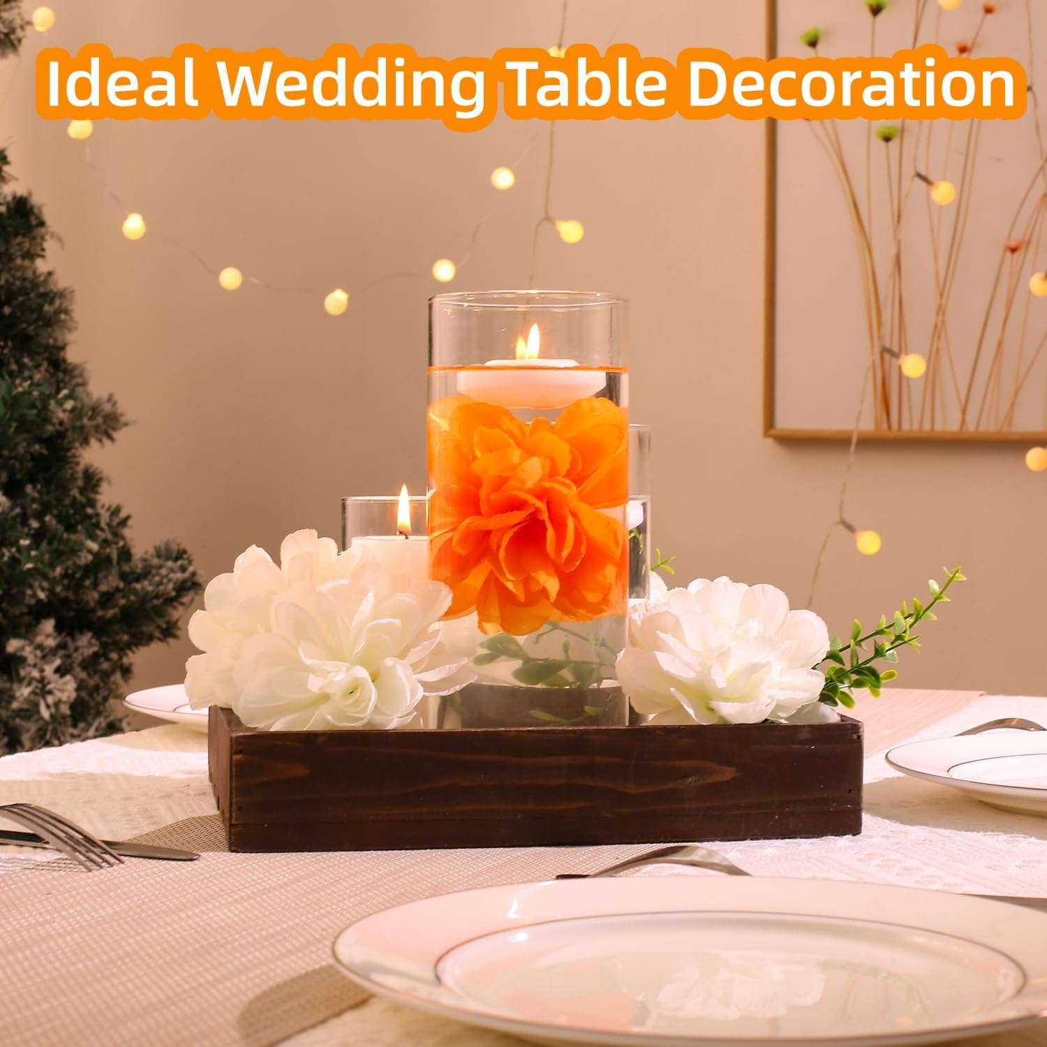 24 Pcs Floating Candles and Artificial Flowers for Centerpieces