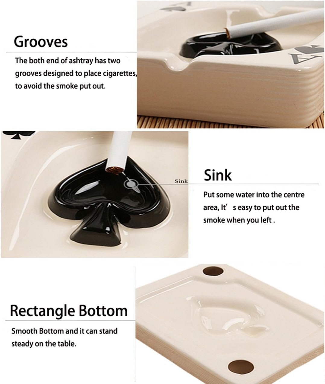 LAUYOO Ceramic Ashtray Portable Modern Black