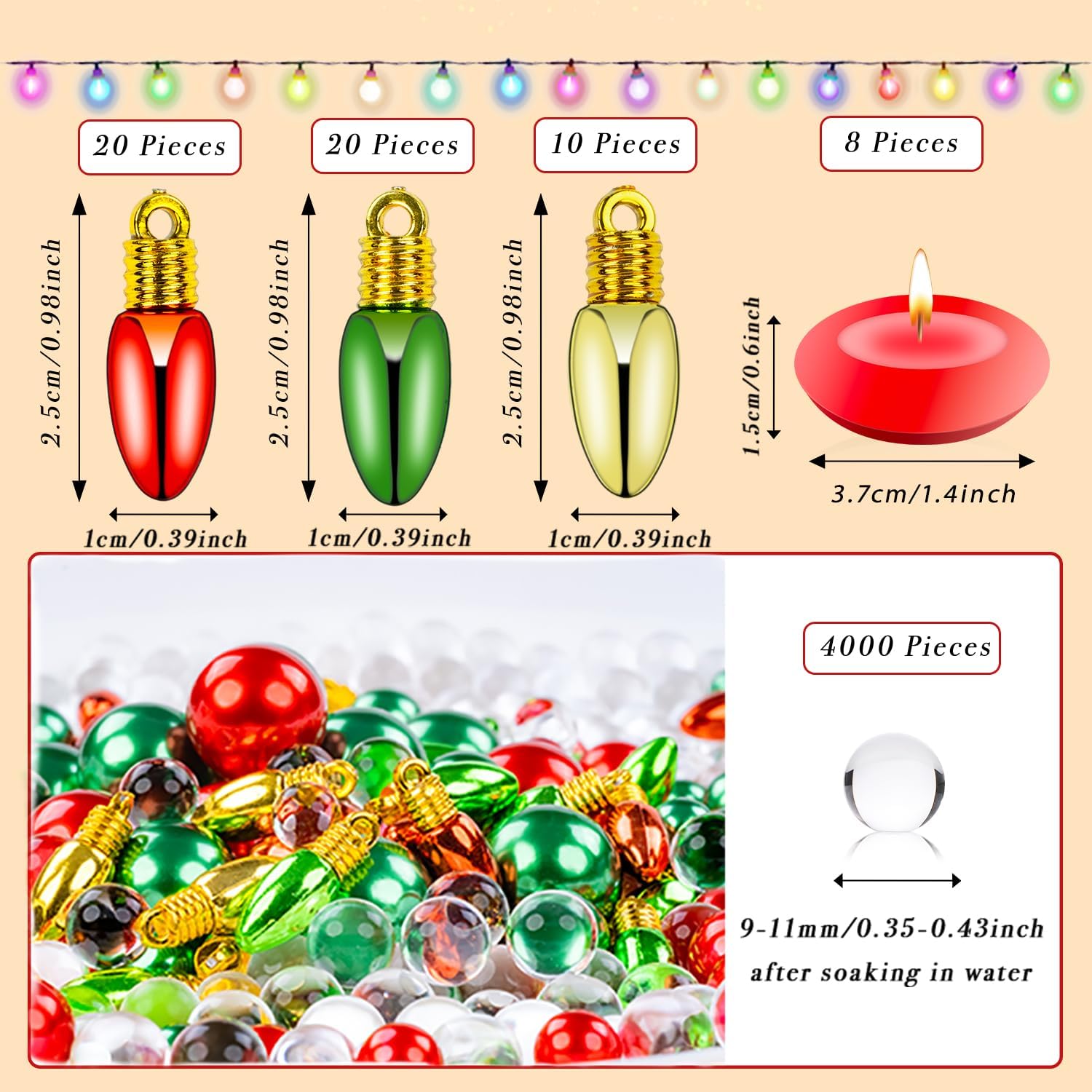 4114 Piece Christmas Vase Filler with Floating Candles and Clear Water Beads